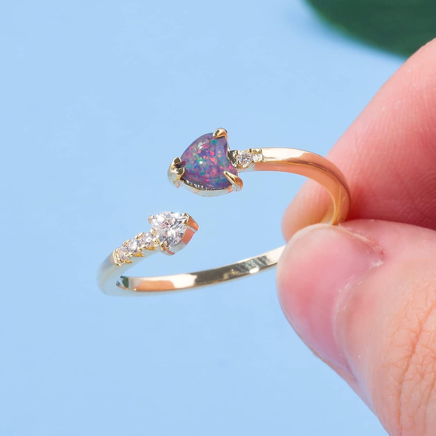 Anillo Ajustable de Ópalo Negro 14K para Mujeres - Lasidor