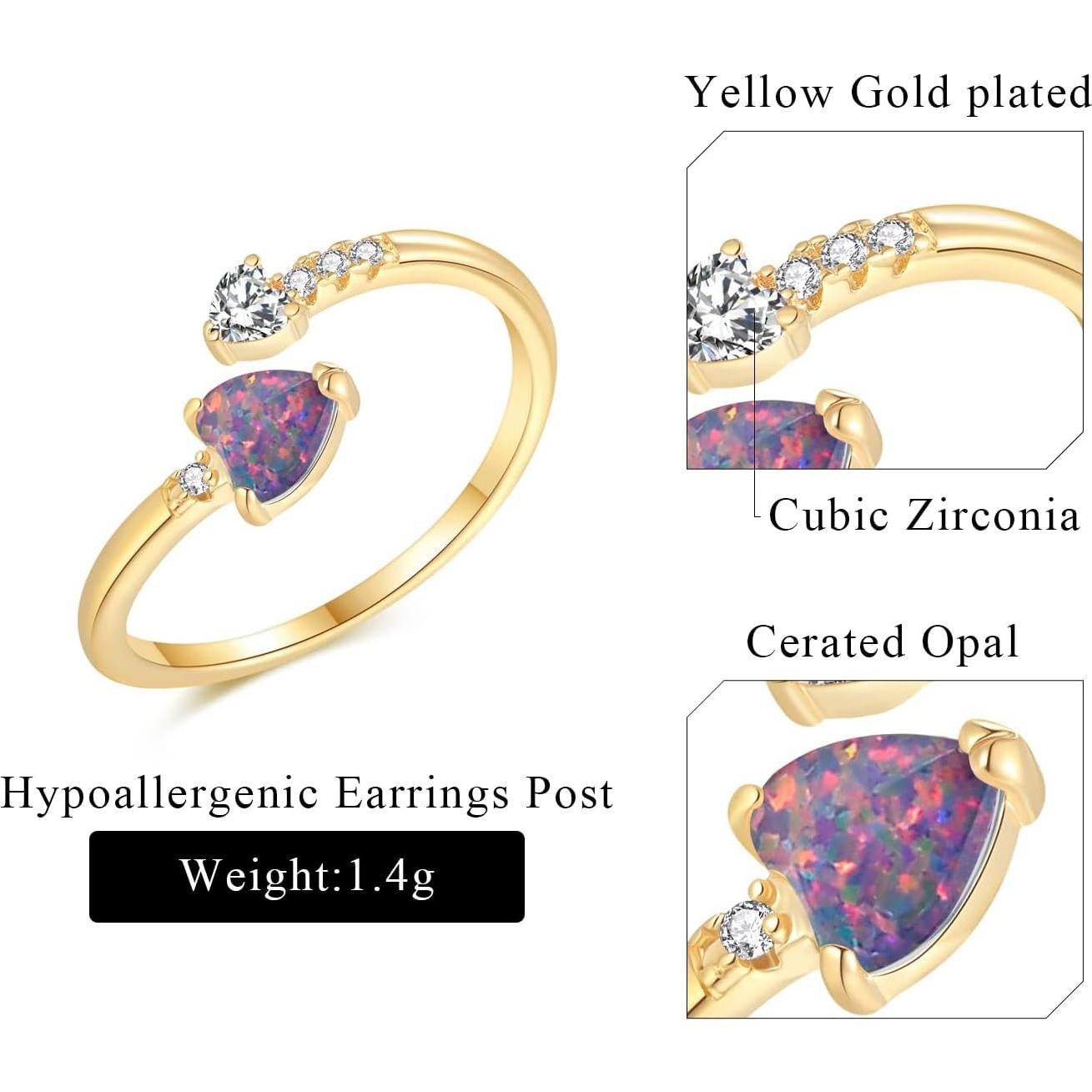 Anillo Ajustable de Ópalo Negro 14K para Mujeres - Lasidor