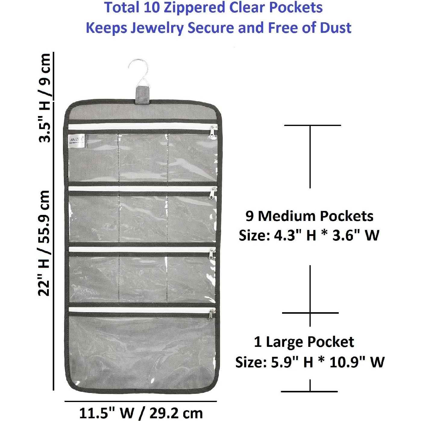 Organizador de Joyería Colgante ANIZER 10 Bolsillos Gris