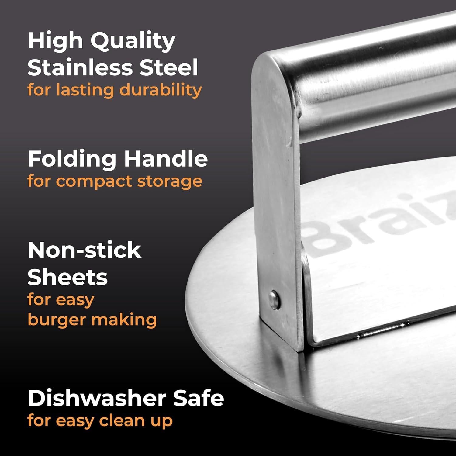 Kit Prensa Hamburguesas Smash Braize 50 Hojas Antiadherentes