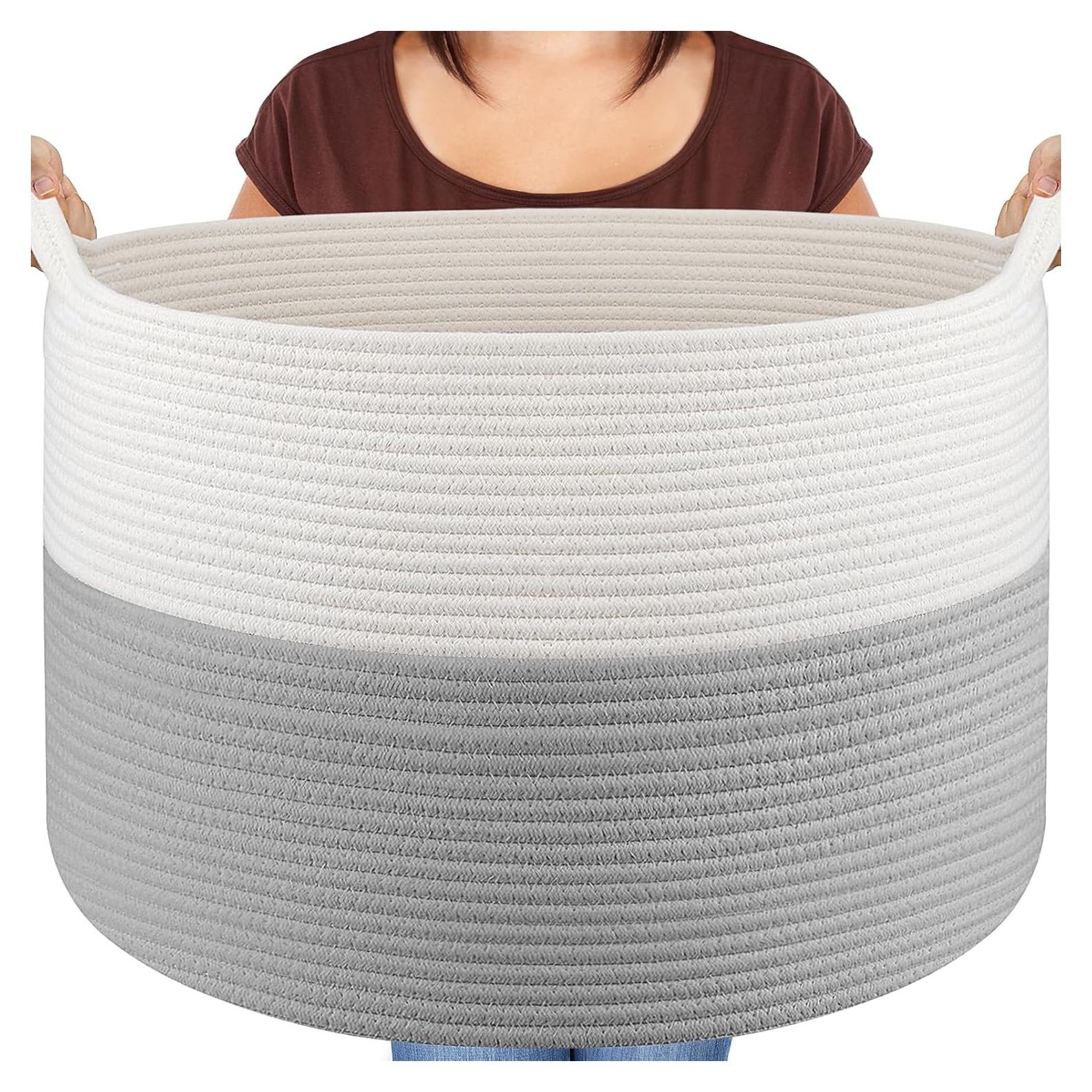 Cesta de Almacenamiento Maliton Grande Algodón 68L Blanco y Gris