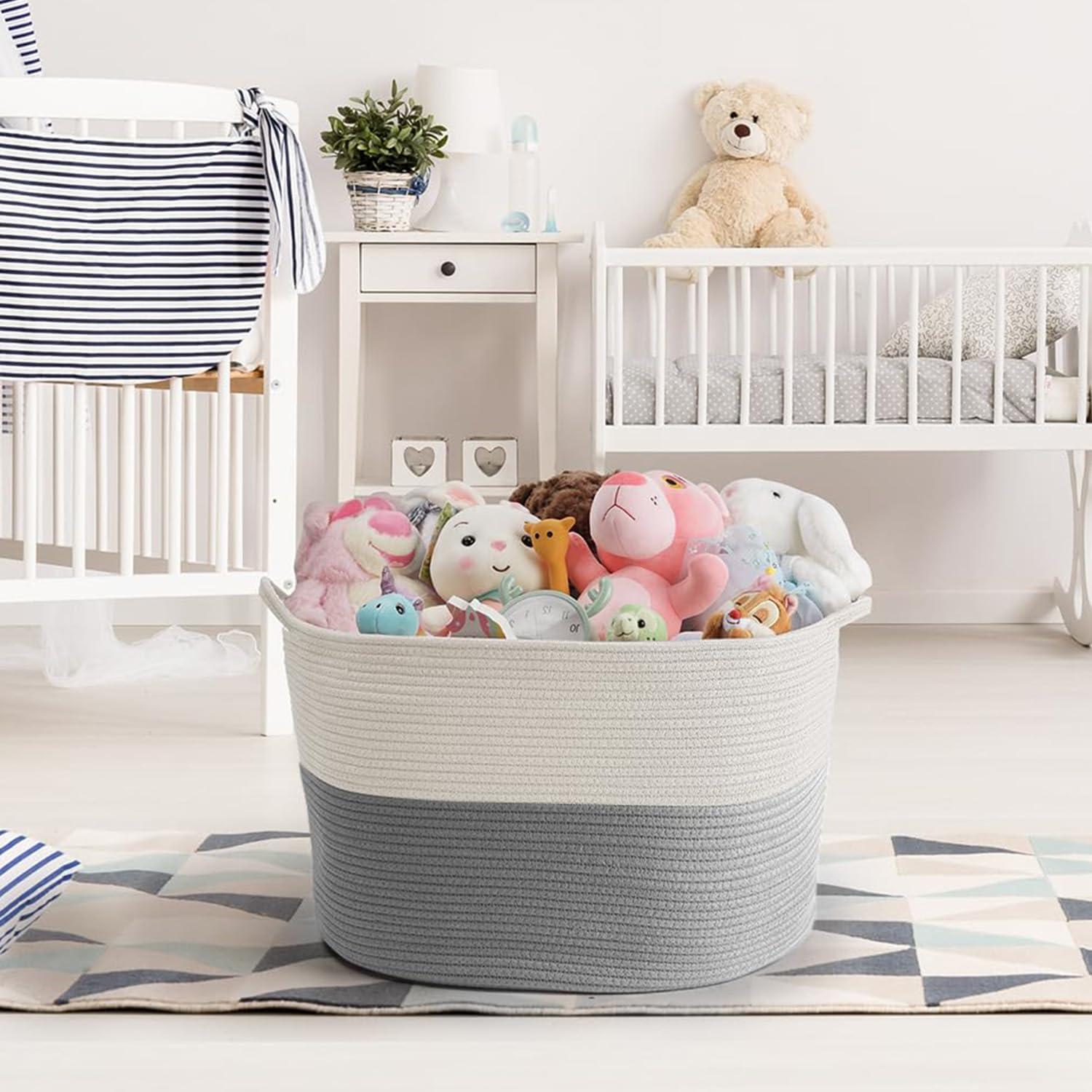 Cesta de Almacenamiento Maliton Grande Algodón 68L Blanco y Gris