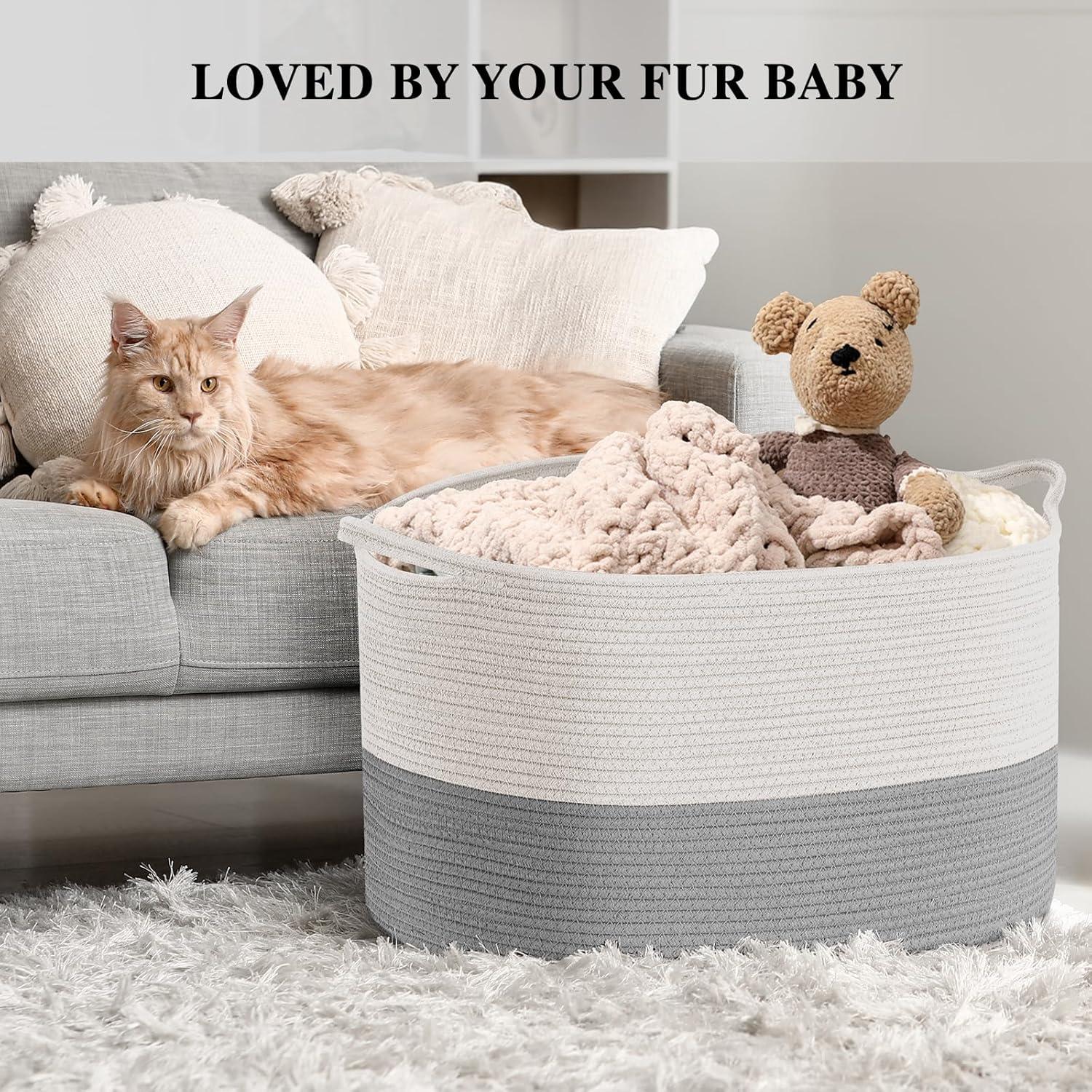 Cesta de Almacenamiento Maliton Grande Algodón 68L Blanco y Gris