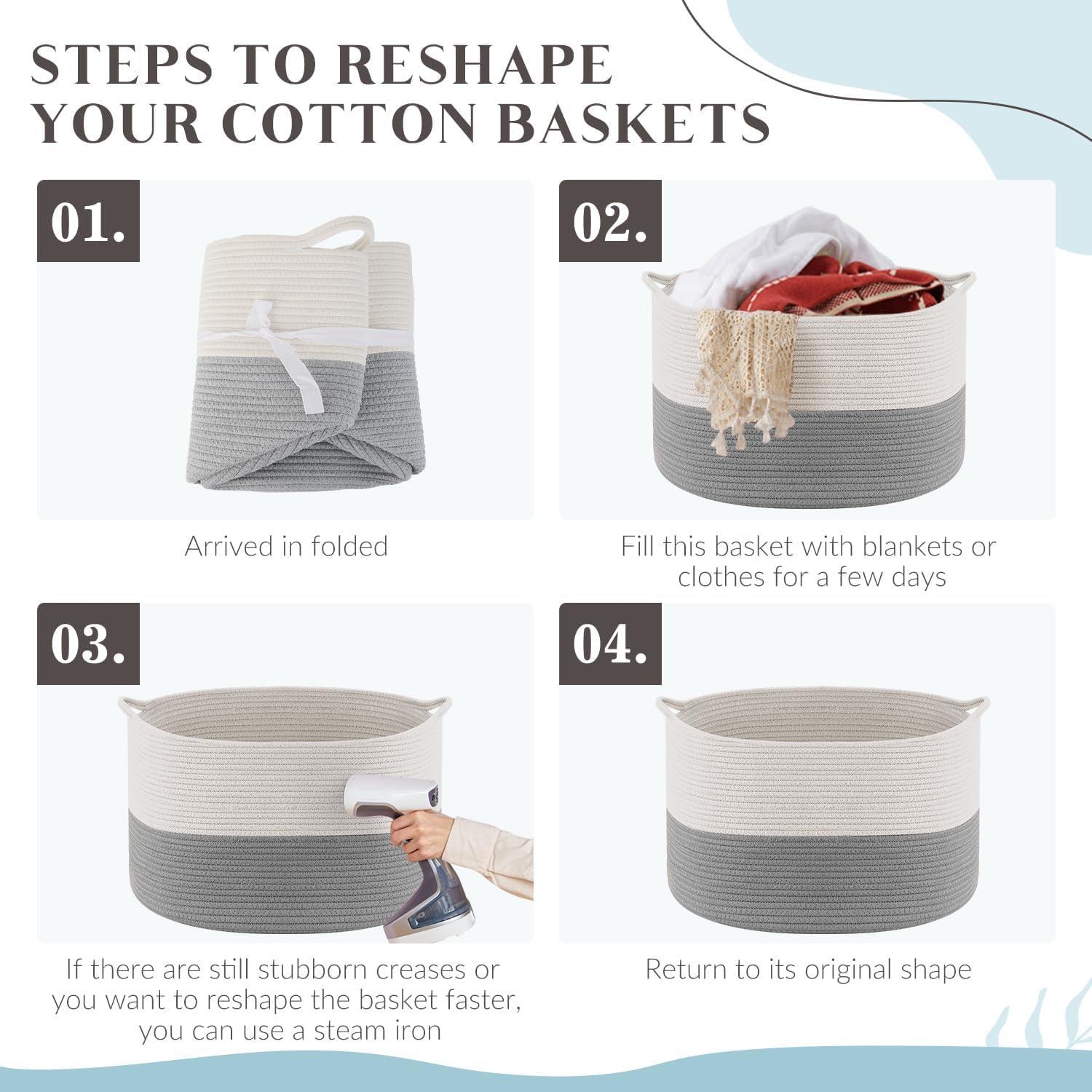 Cesta de Almacenamiento Maliton Grande Algodón 68L Blanco y Gris