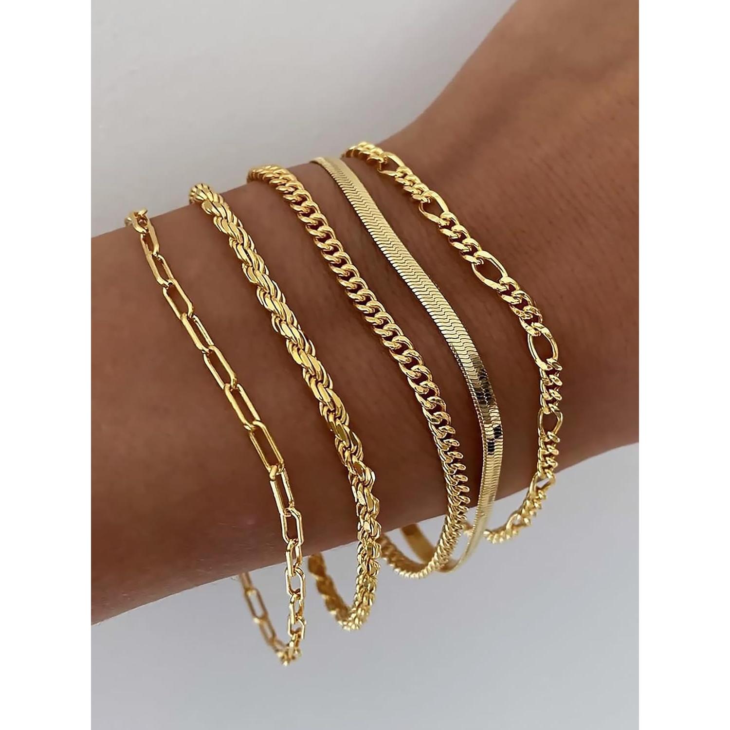 Conjunto de Pulseras de Oro DEARMAY 14K Ajustables 16.5 cm