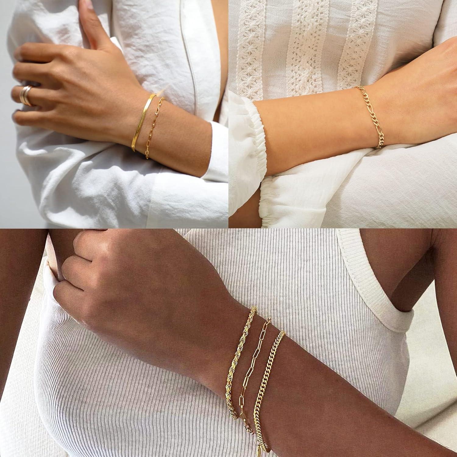 Conjunto de Pulseras de Oro DEARMAY 14K Ajustables 16.5 cm