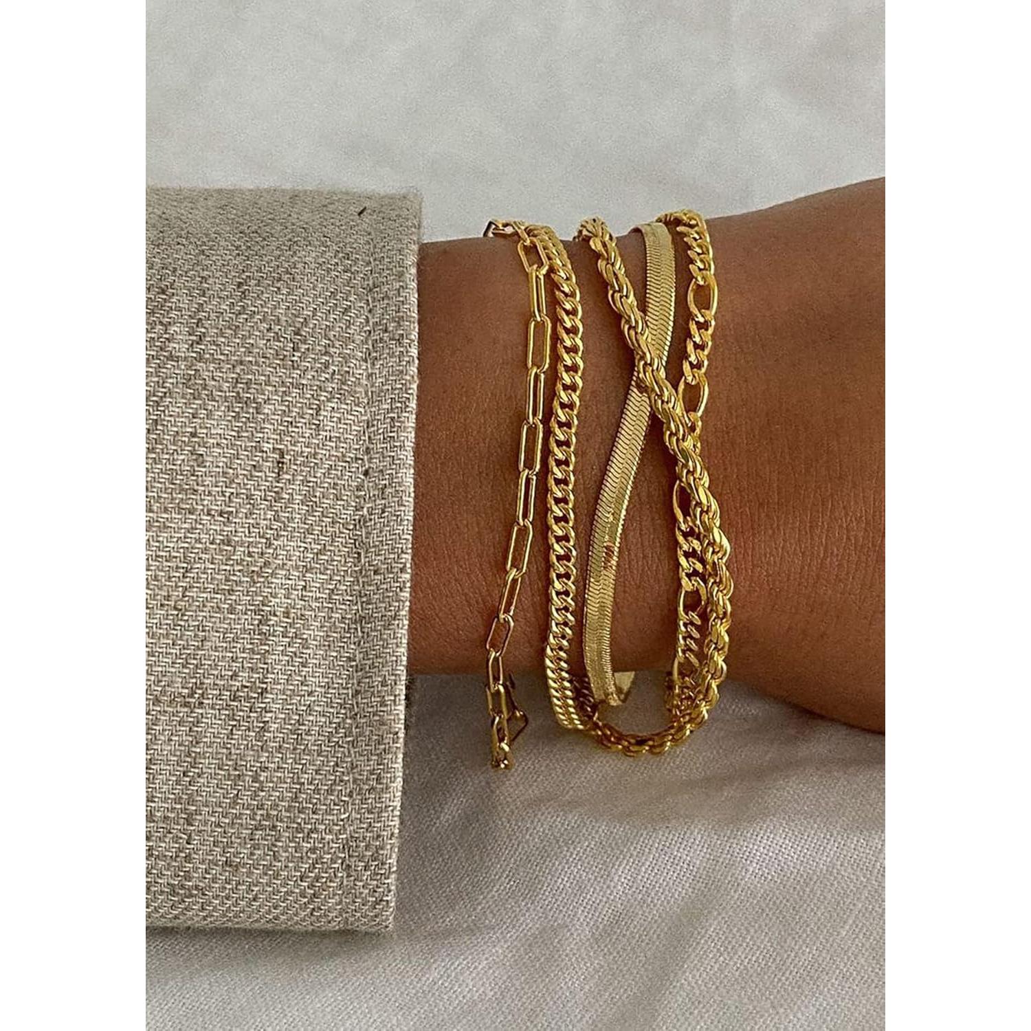 Conjunto de Pulseras de Oro DEARMAY 14K Ajustables 16.5 cm