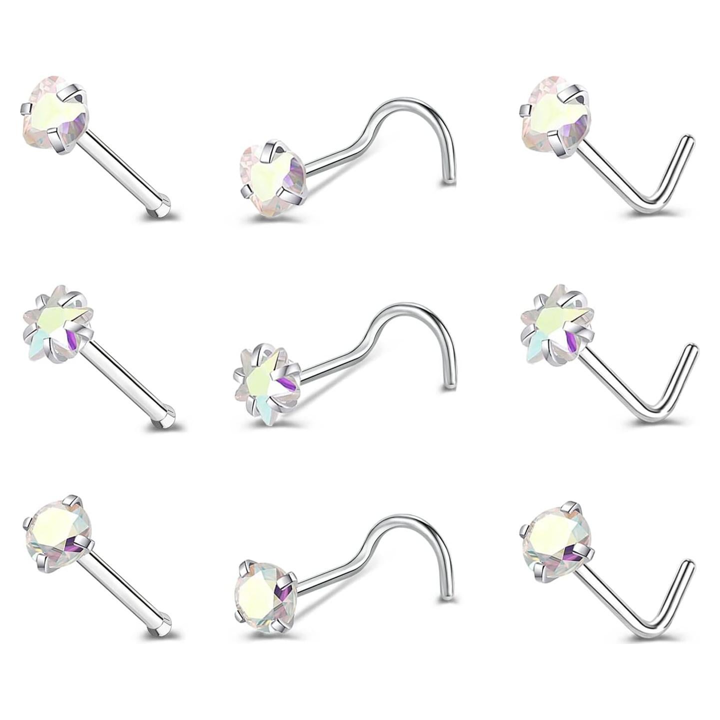 Anillo de Piercing de Nariz ZS 9PCS Acero Inoxidable 20G