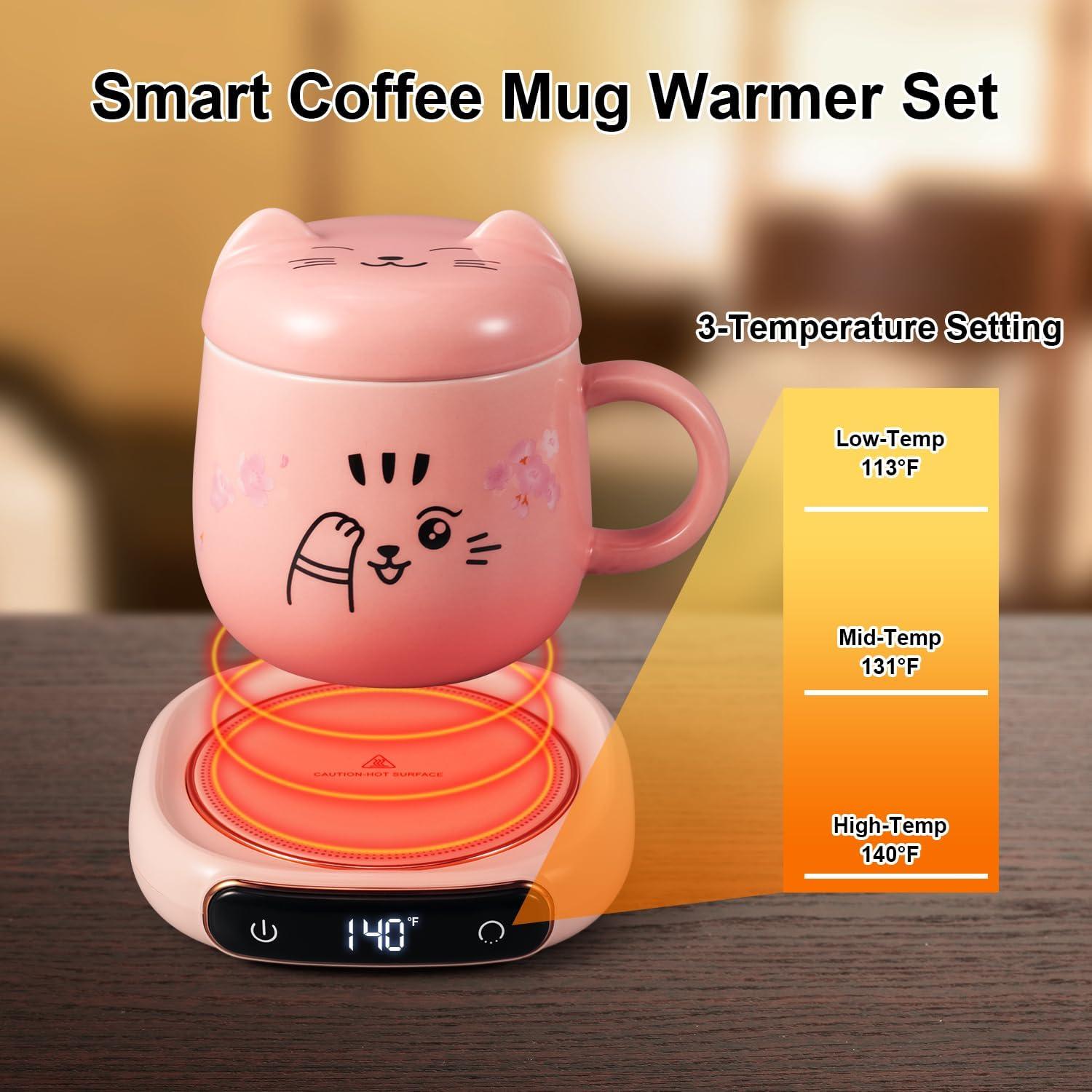 Calentador de Taza Bsigo 25W Rosa con Taza de Gato