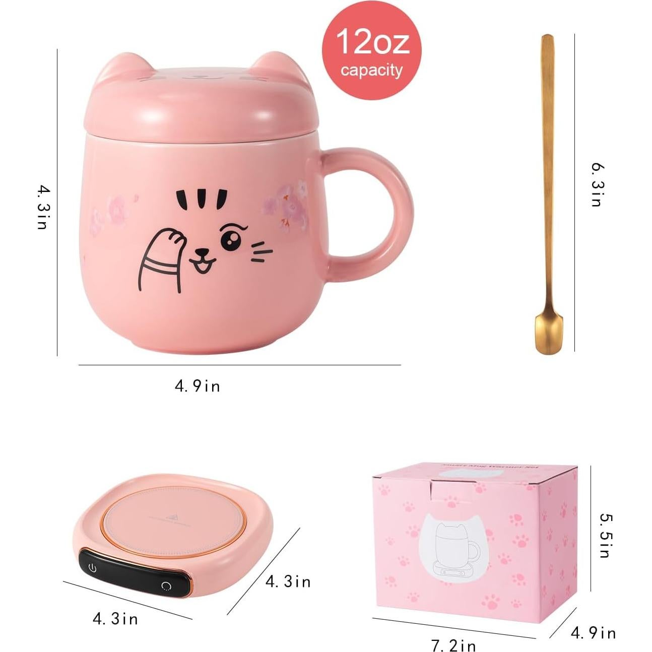 Calentador de Taza Bsigo 25W Rosa con Taza de Gato
