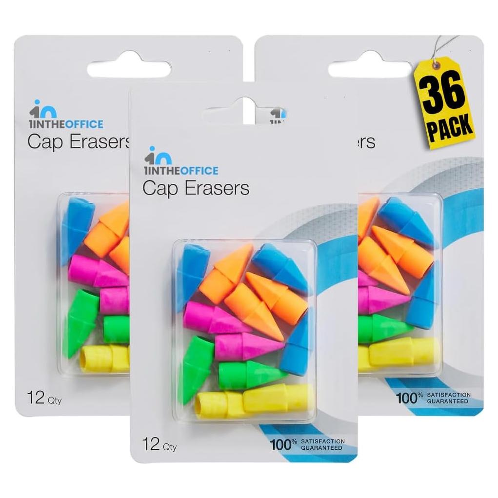 Borradores de Tapa de Lápiz 1EnLaOficina, Colores Surtidos, Paquete de 36