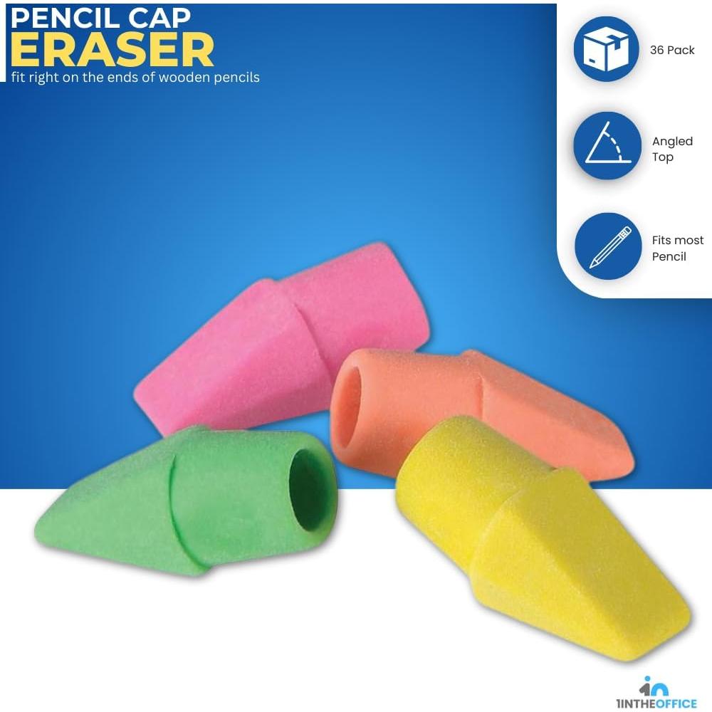 Borradores de Tapa de Lápiz 1EnLaOficina, Colores Surtidos, Paquete de 36