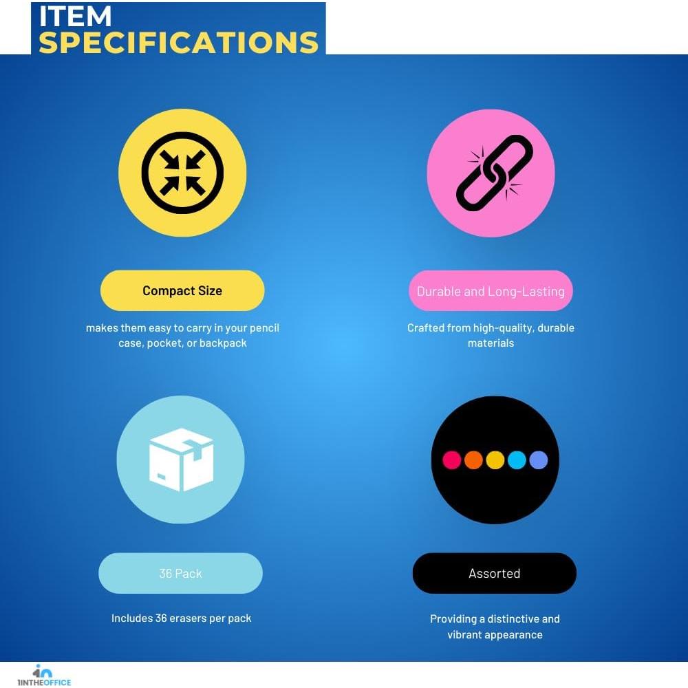 Borradores de Tapa de Lápiz 1EnLaOficina, Colores Surtidos, Paquete de 36