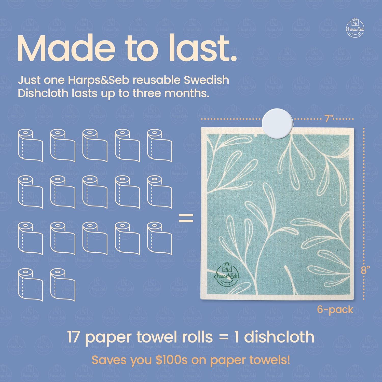 Paños de Cocina Reutilizables Harps&Seb - 6 Unidades Ecológicos