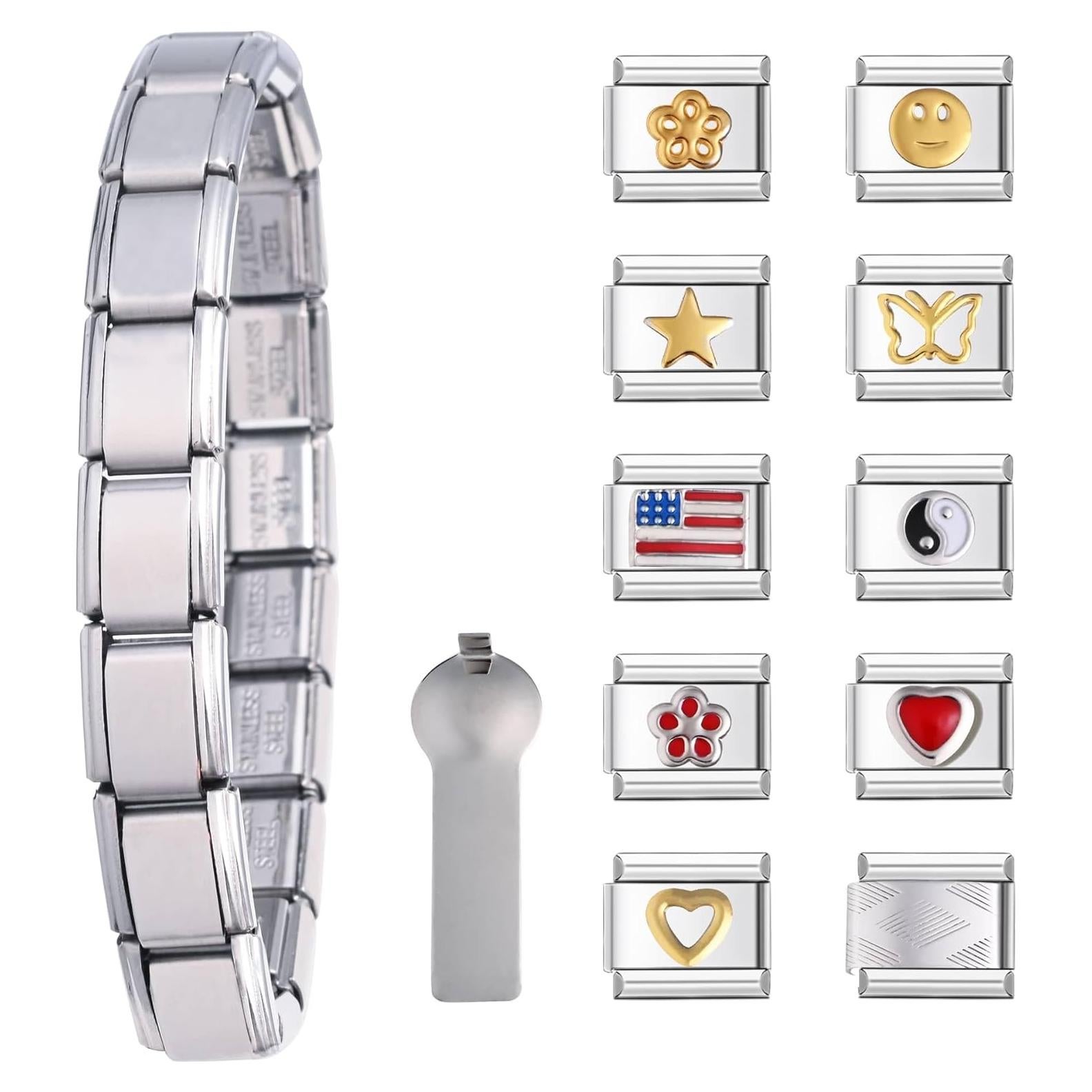 Pulsera de Encanto DIY Italiana 10 Pcs Acero Inoxidable Rojo