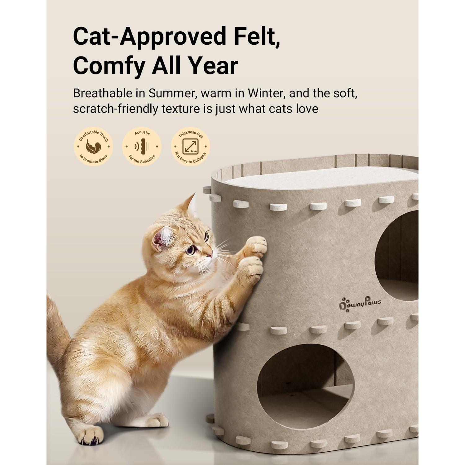 Casa para Gatos DownyPaws Castillo Doble Piso Crema 50cm