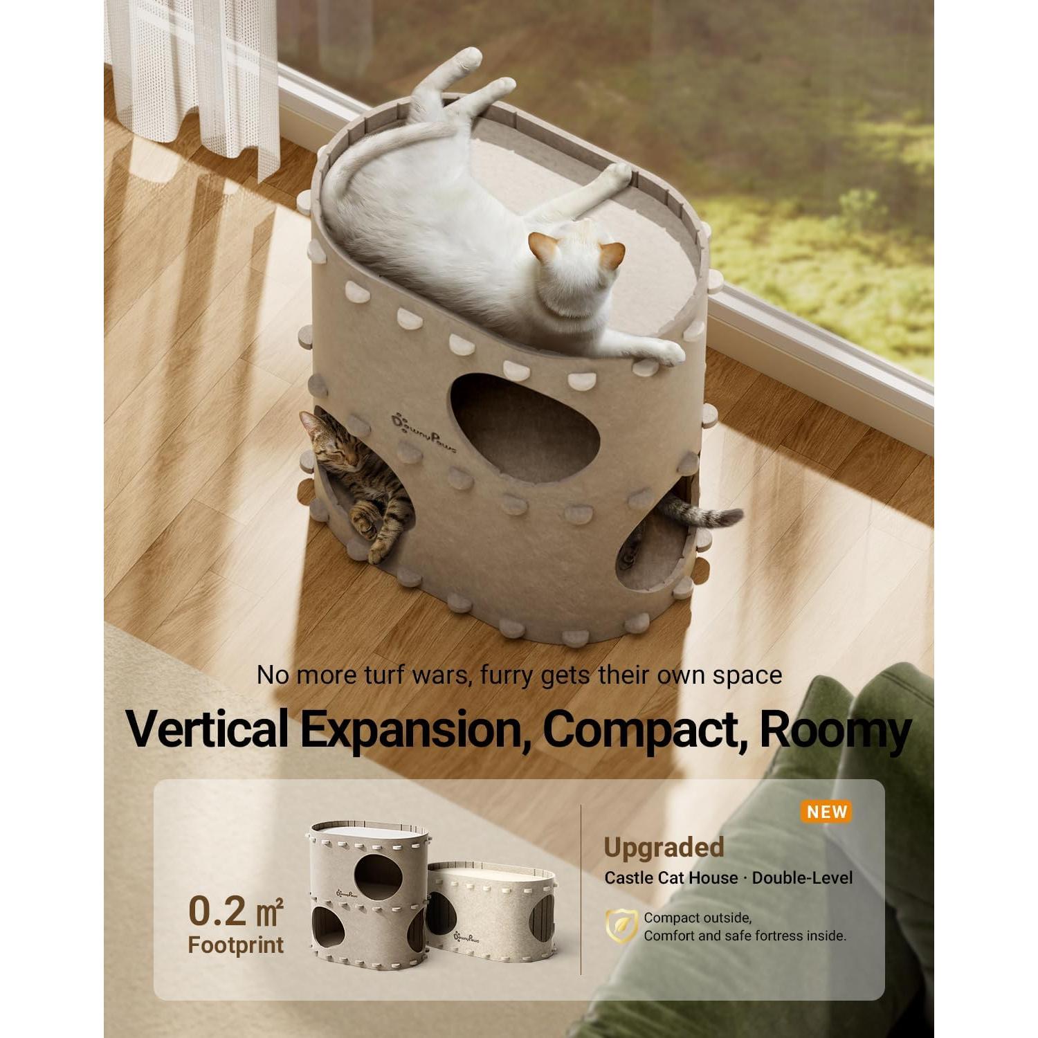 Casa para Gatos DownyPaws Castillo Doble Piso Crema 50cm