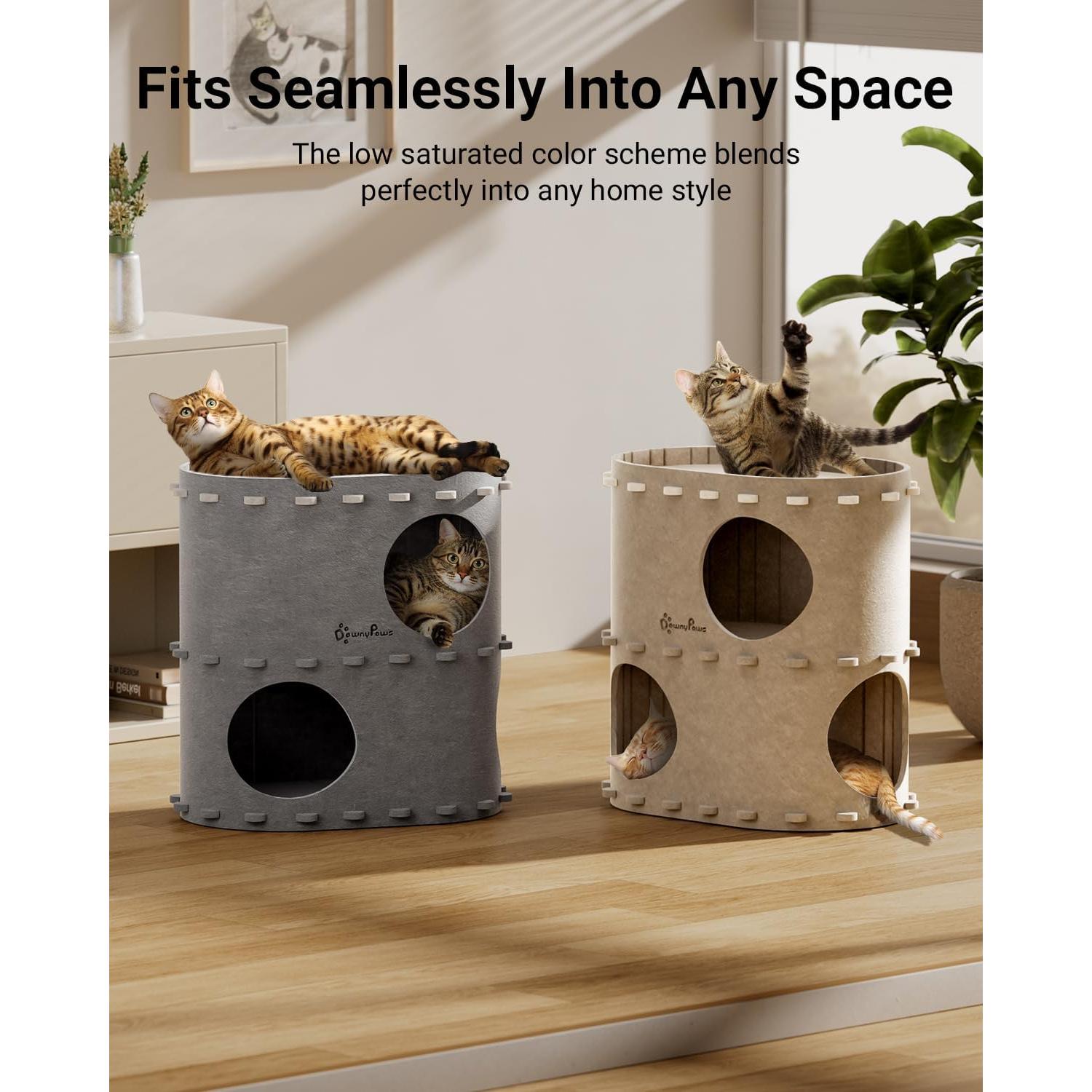 Casa para Gatos DownyPaws Castillo Doble Piso Crema 50cm