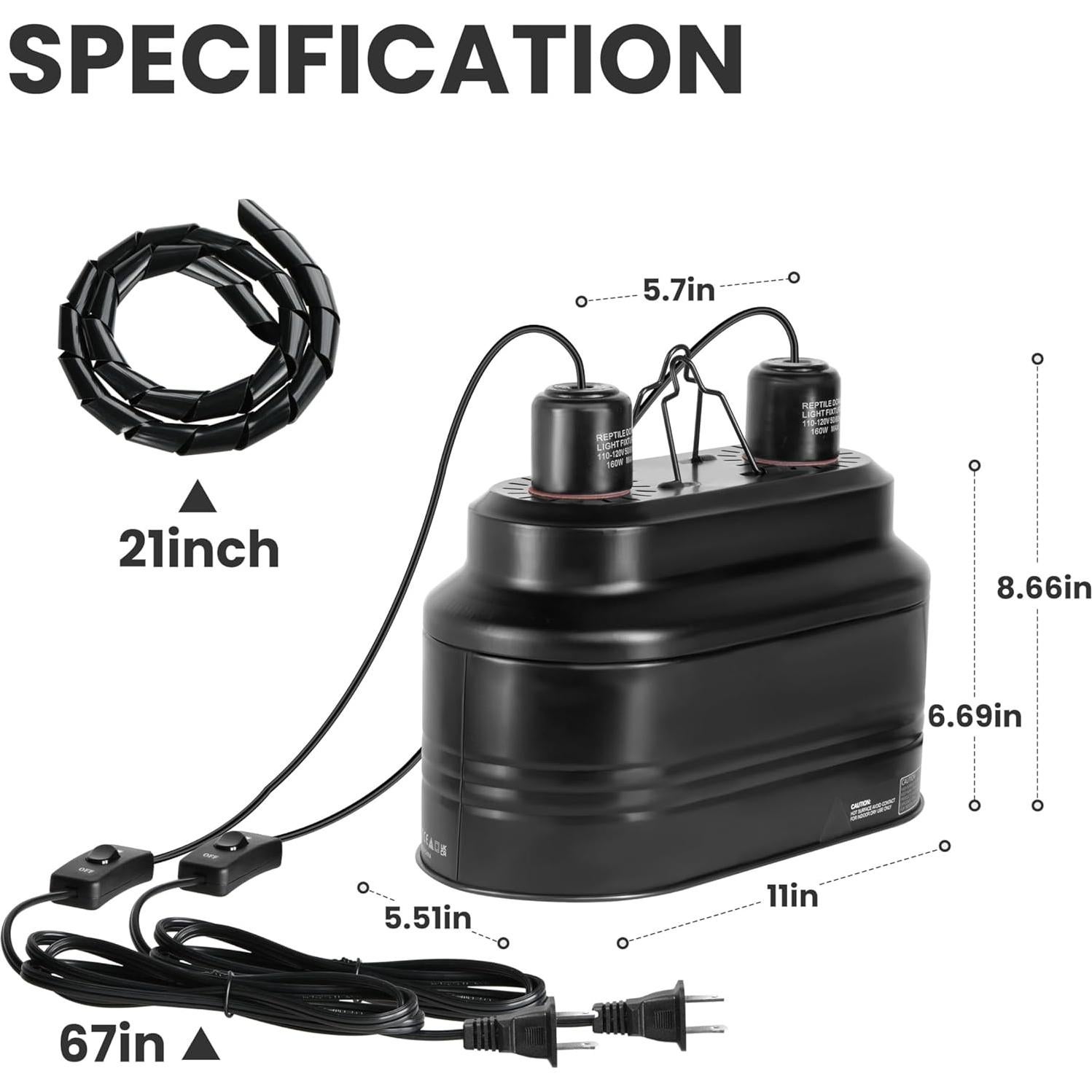 Lámpara de Reptiles Doble Simple Deluxe 160W con Reflector