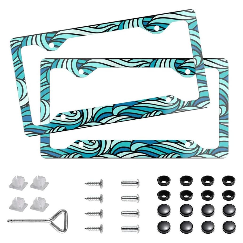 2 Piezas Marco de Placa de Licencia Aluminio DWAPFMN Onda Negra