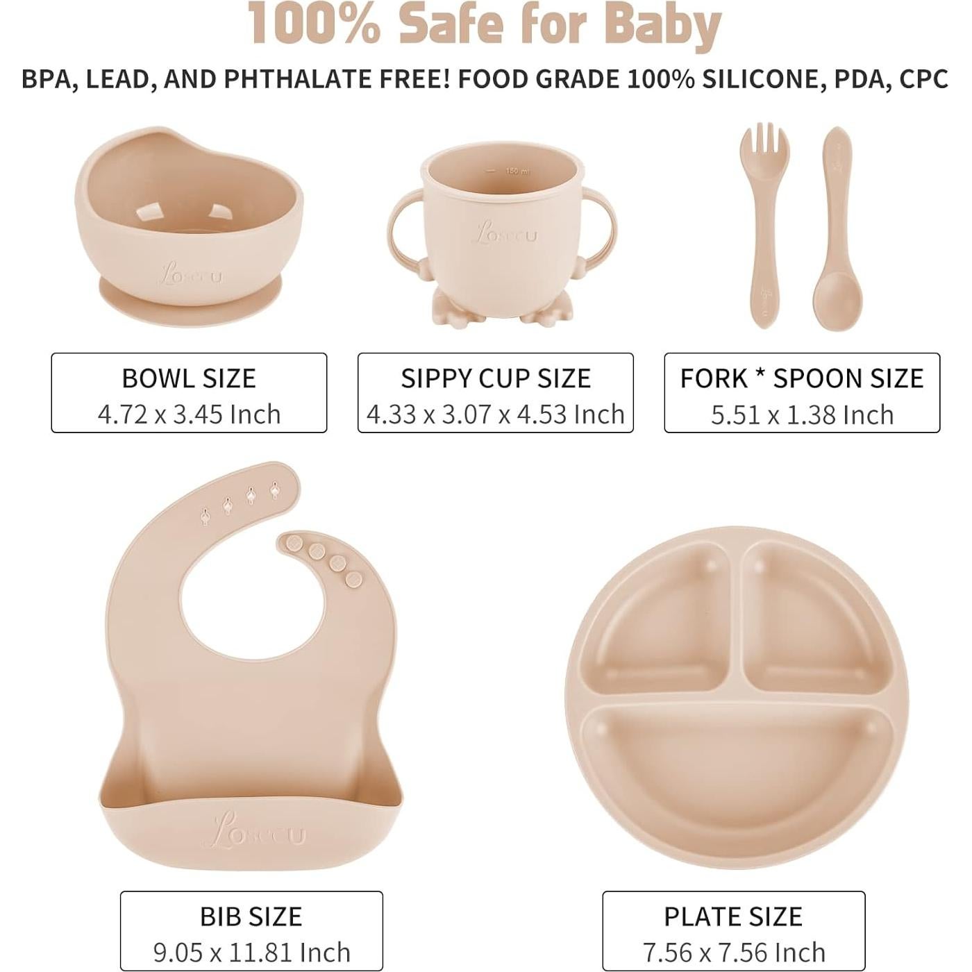 Juego de Alimentación para Bebés Losecu 6 Piezas Silicona Beige