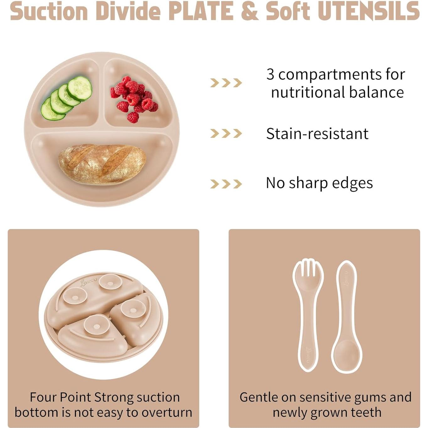 Juego de Alimentación para Bebés Losecu 6 Piezas Silicona Beige