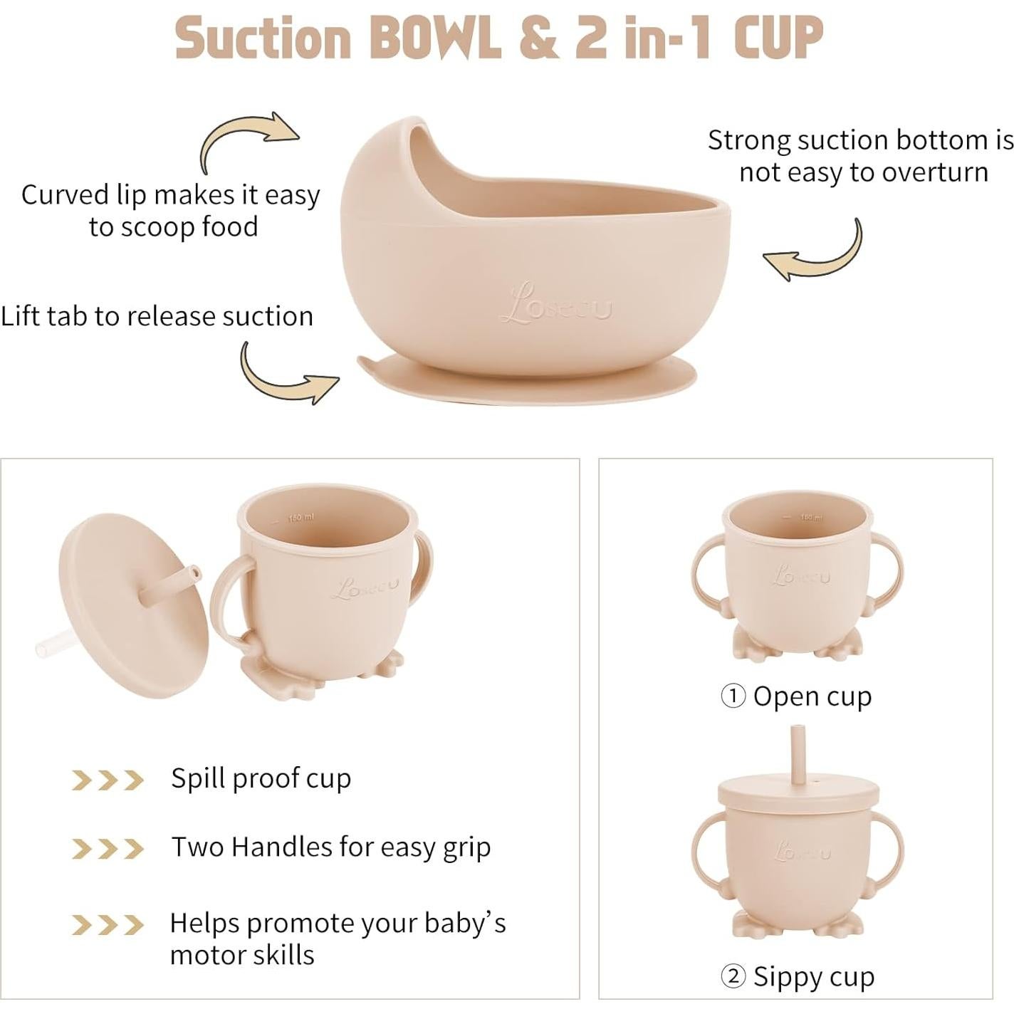 Juego de Alimentación para Bebés Losecu 6 Piezas Silicona Beige