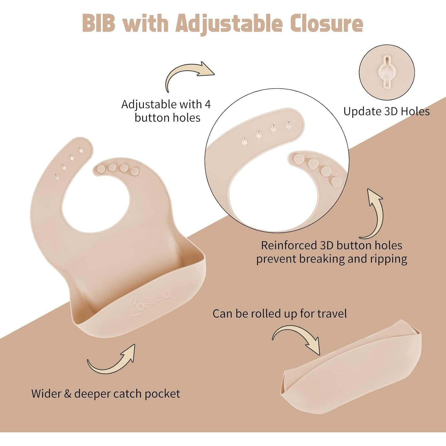 Juego de Alimentación para Bebés Losecu 6 Piezas Silicona Beige