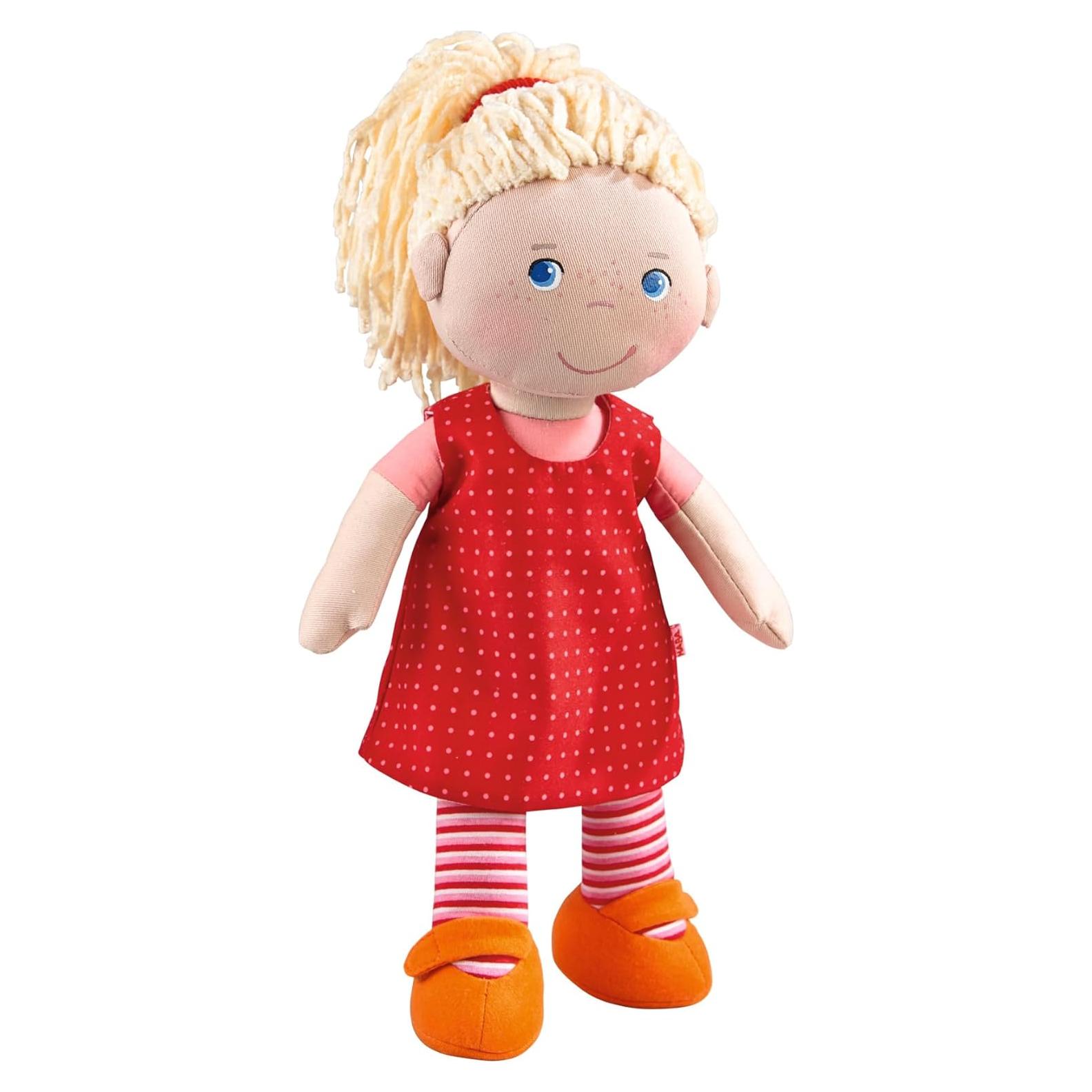 Muñeca Suave HABA Annelie 30.5 cm con Vestido Rojo y Diadema