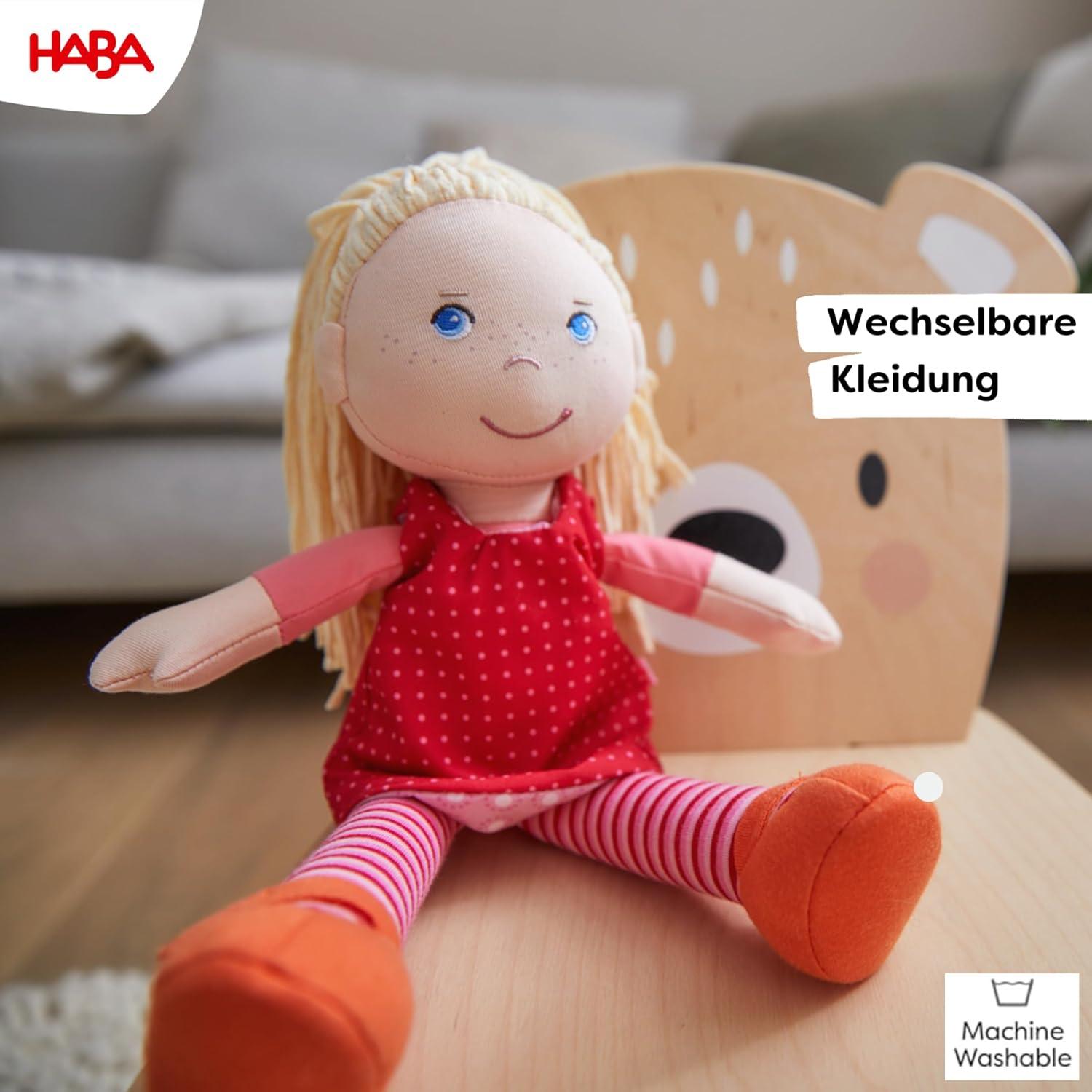 Muñeca Suave HABA Annelie 30.5 cm con Vestido Rojo y Diadema