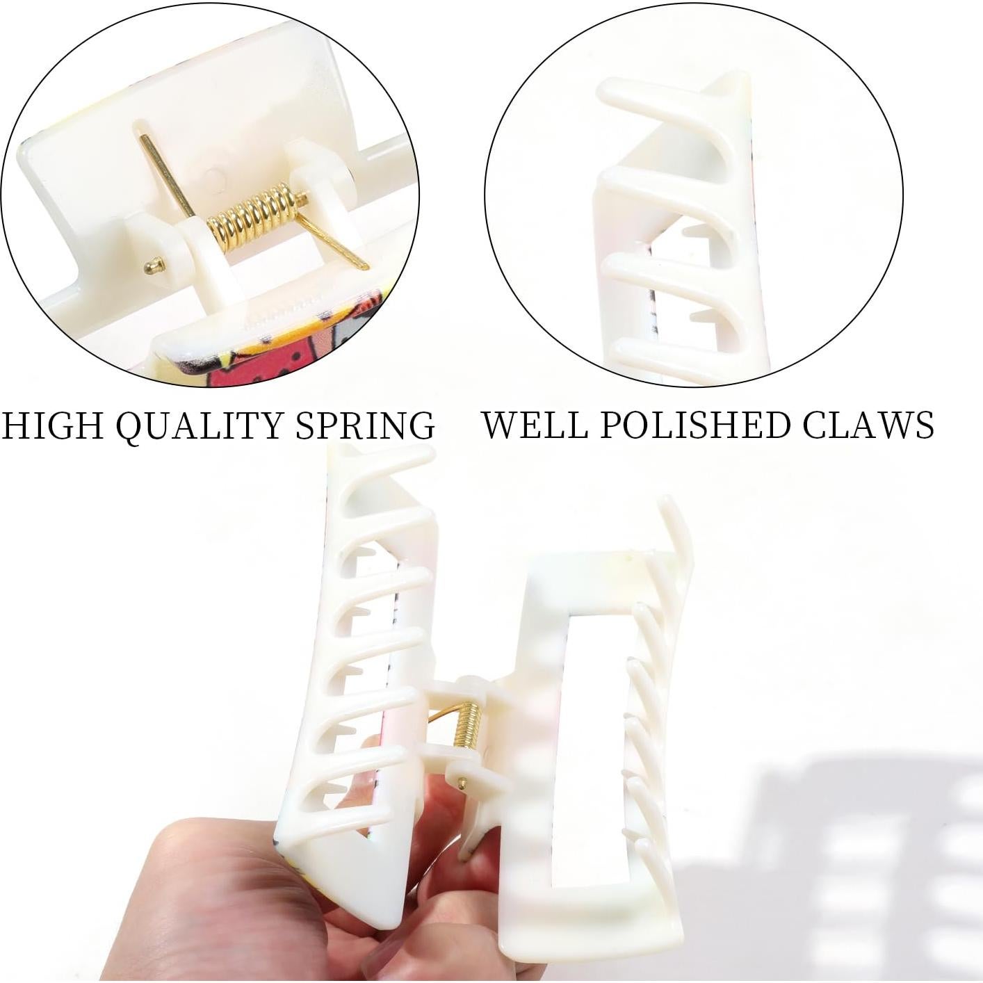 Pinzas para el cabello grandes de garra cuadrada - 6 piezas con diseño de gato