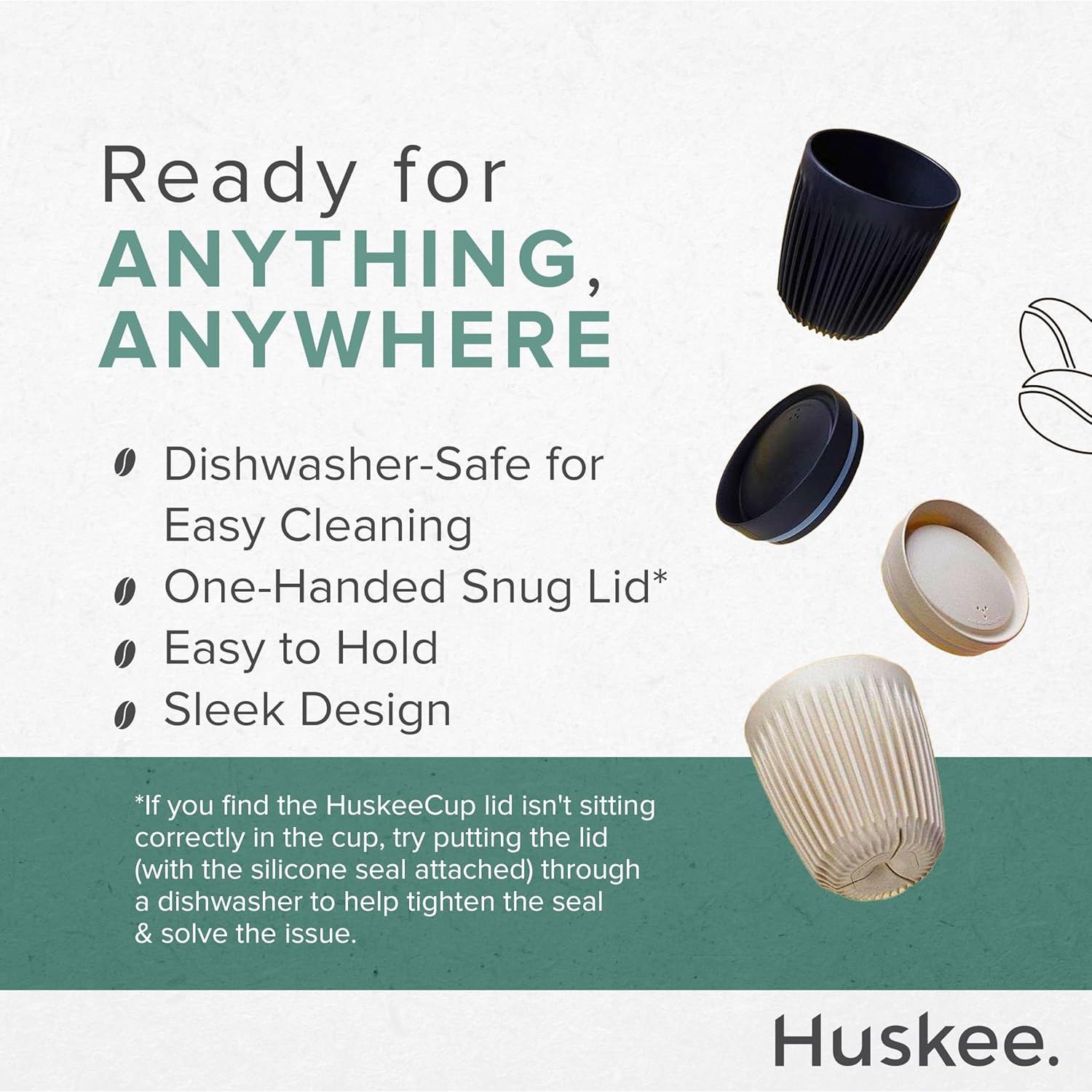 Taza de Café Reutilizable HUSKEE 6oz Carbón con Tapa