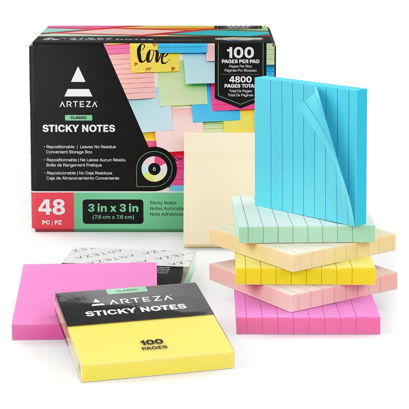 Notas Adhesivas ARTEZA 48 Piezas Cuadradas Multicolores