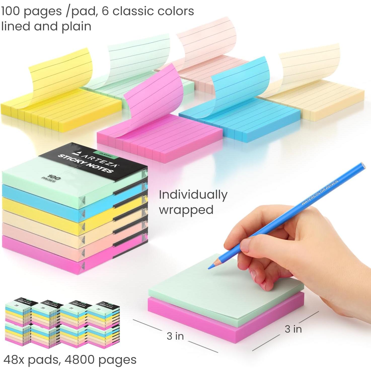 Notas Adhesivas ARTEZA 48 Piezas Cuadradas Multicolores