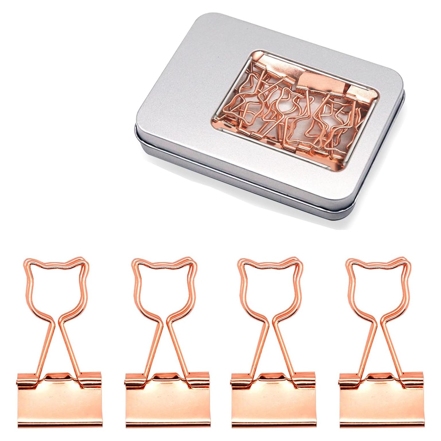 16 Clips de Carpeta de Gato Rosa Oro Haowuliao - Suministros de Oficina