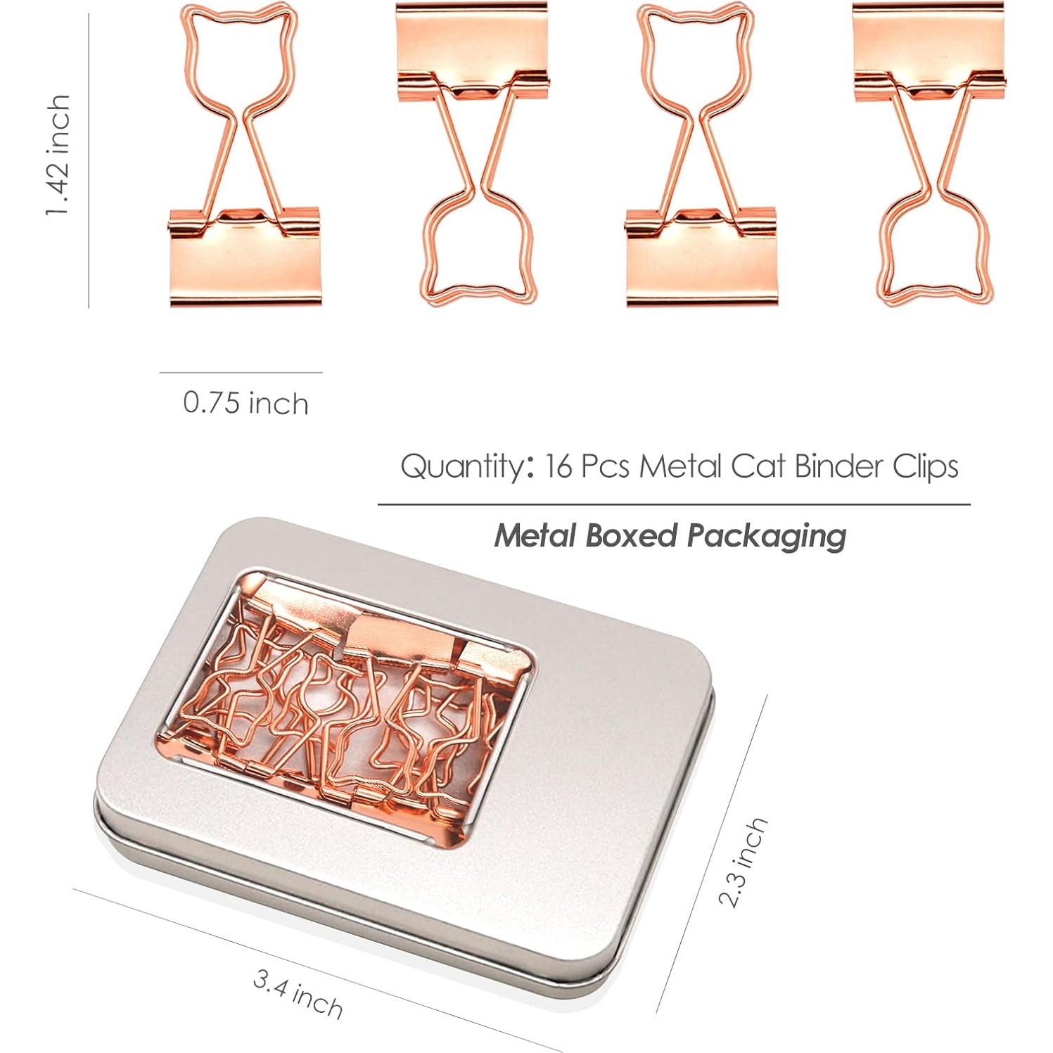 16 Clips de Carpeta de Gato Rosa Oro Haowuliao - Suministros de Oficina