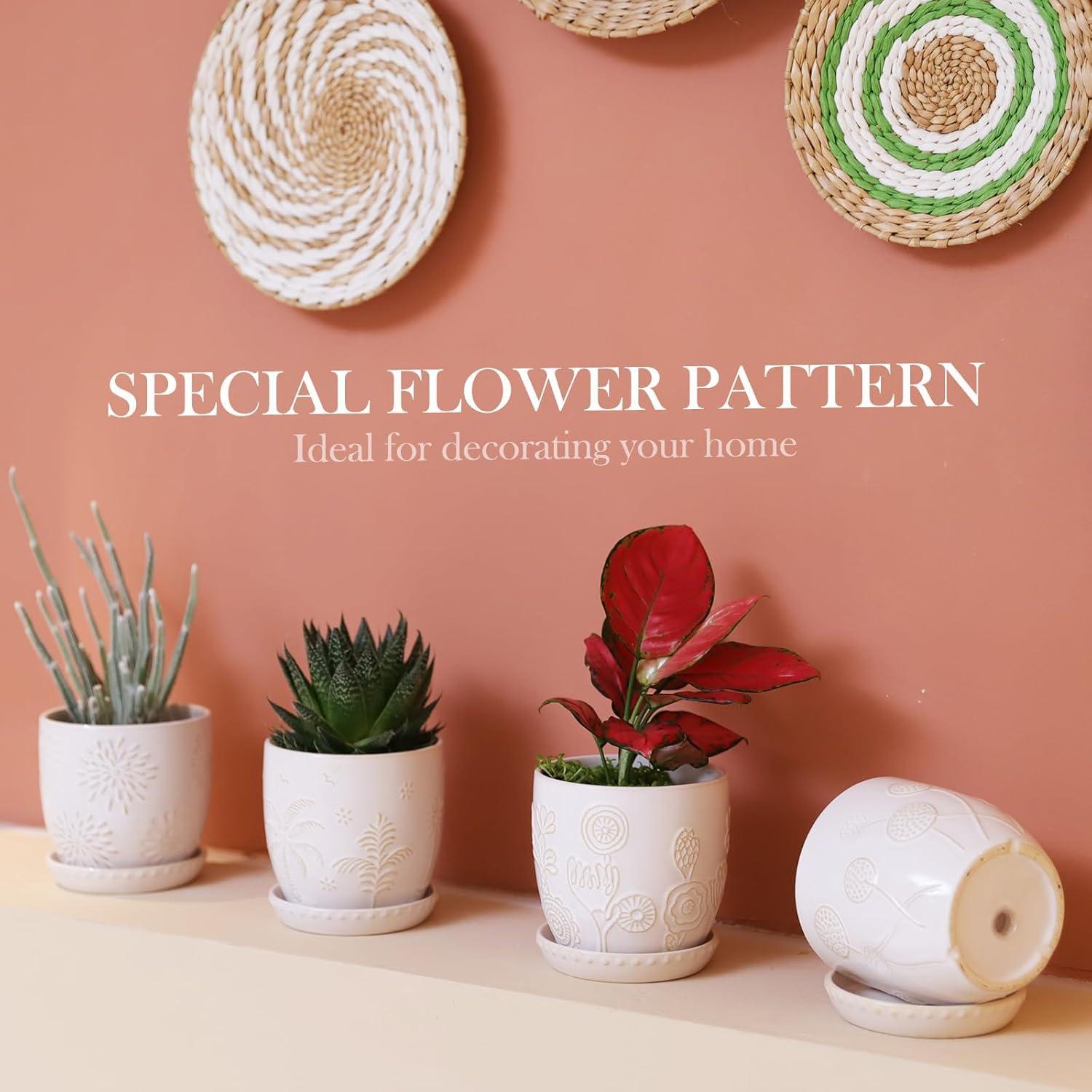 Juego de 4 Macetas de Cerámica OMAYKEY 12.07 cm con Plato