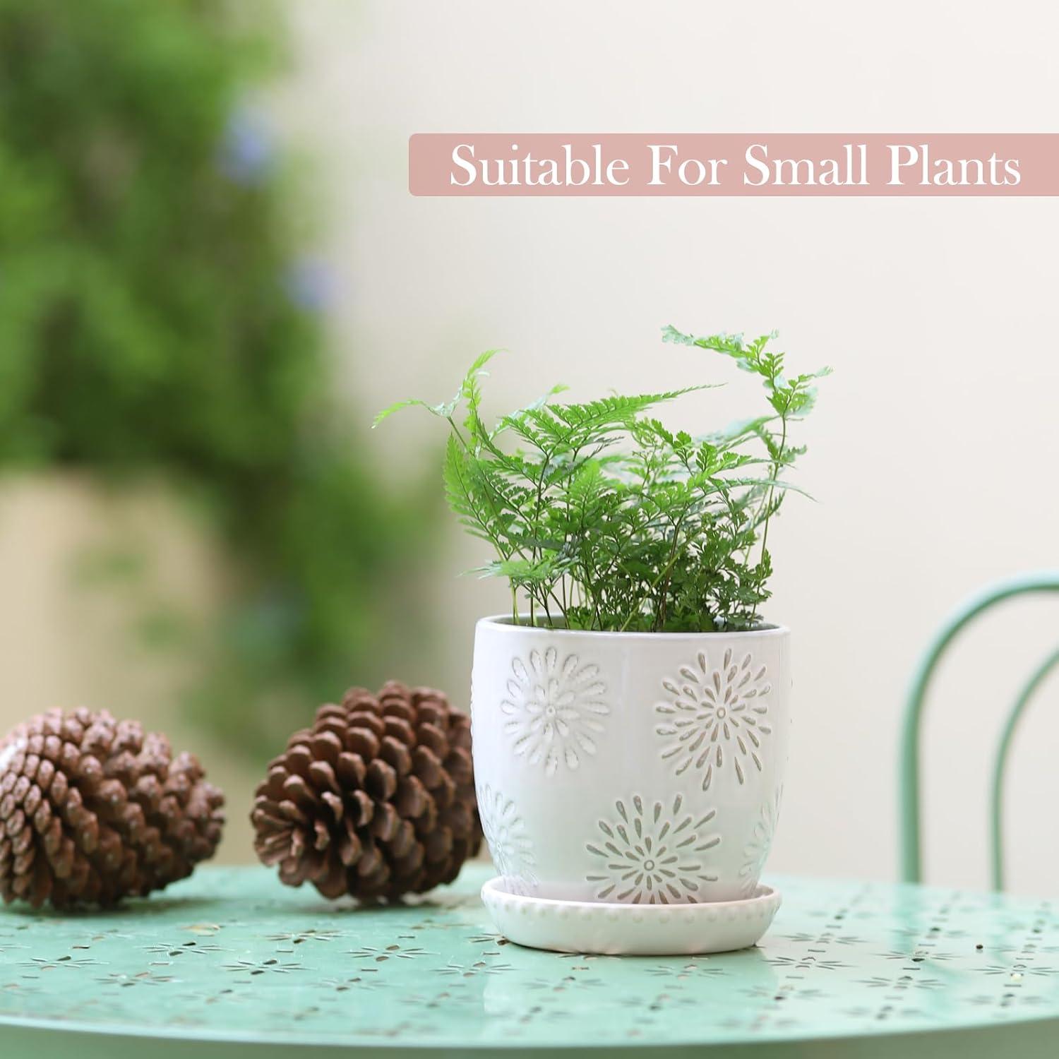 Juego de 4 Macetas de Cerámica OMAYKEY 12.07 cm con Plato