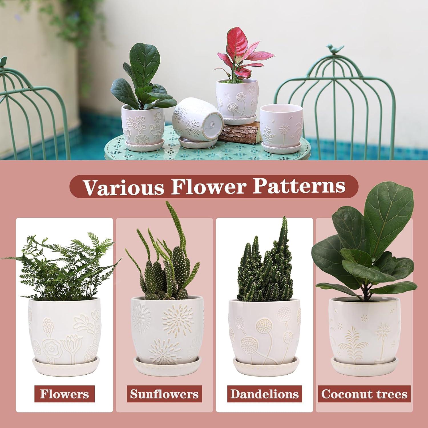 Juego de 4 Macetas de Cerámica OMAYKEY 12.07 cm con Plato