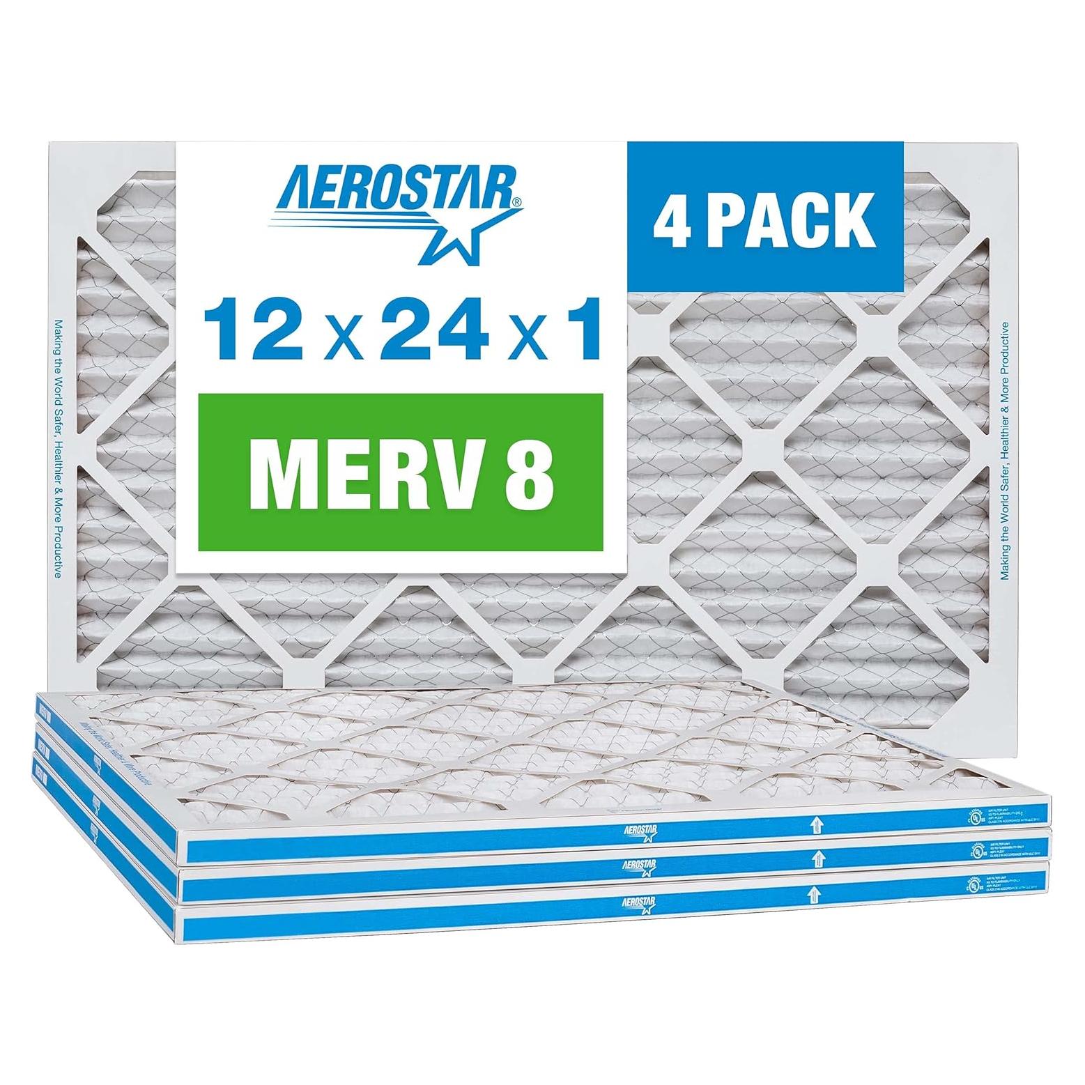 Filtros de Aire Plisados Aerostar MERV 8 - 4 Paquete 29.85x60.32x1.91 cm