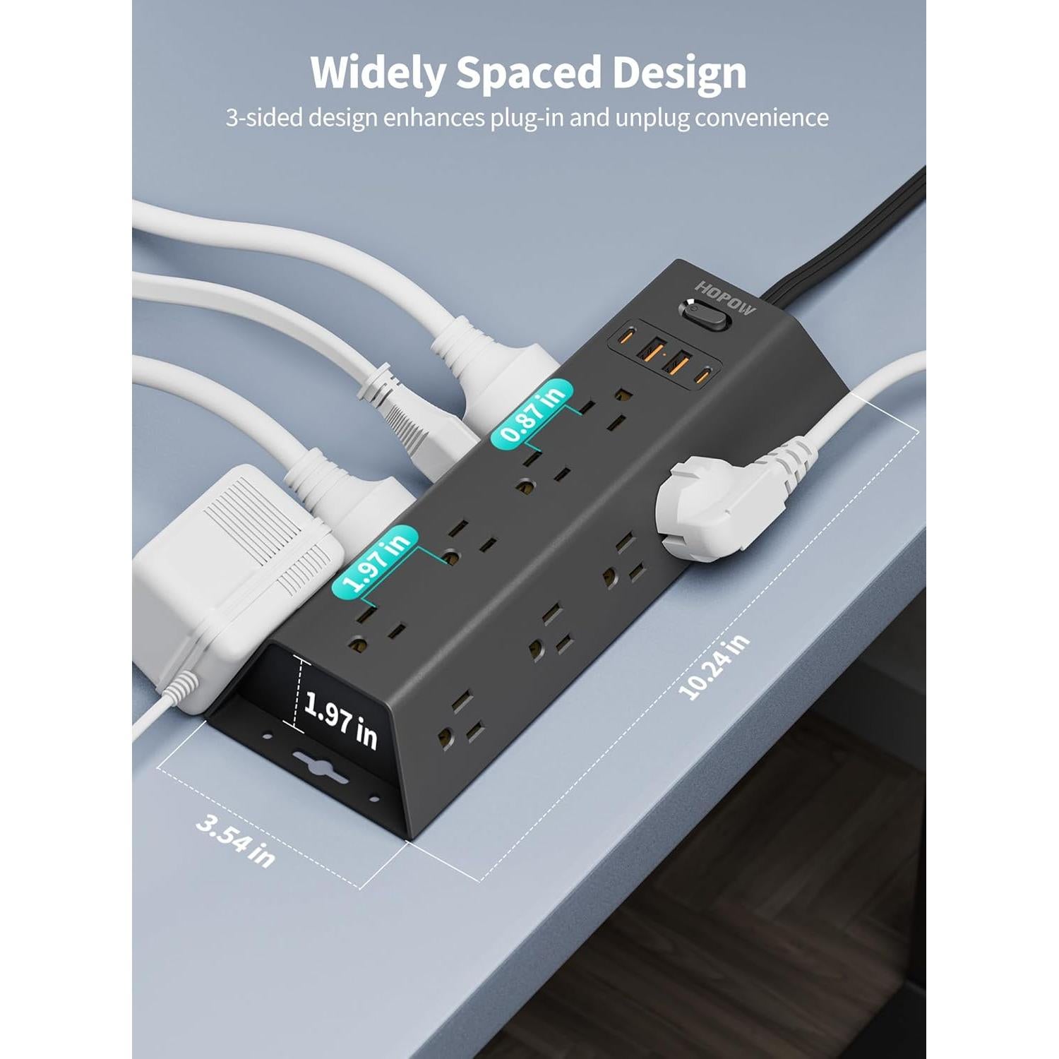 Protector de Sobretensión HOPOW 12 Salidas 4 USB 5FT Negro