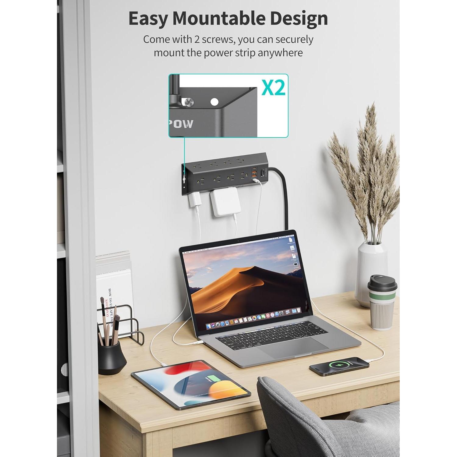 Protector de Sobretensión HOPOW 12 Salidas 4 USB 5FT Negro