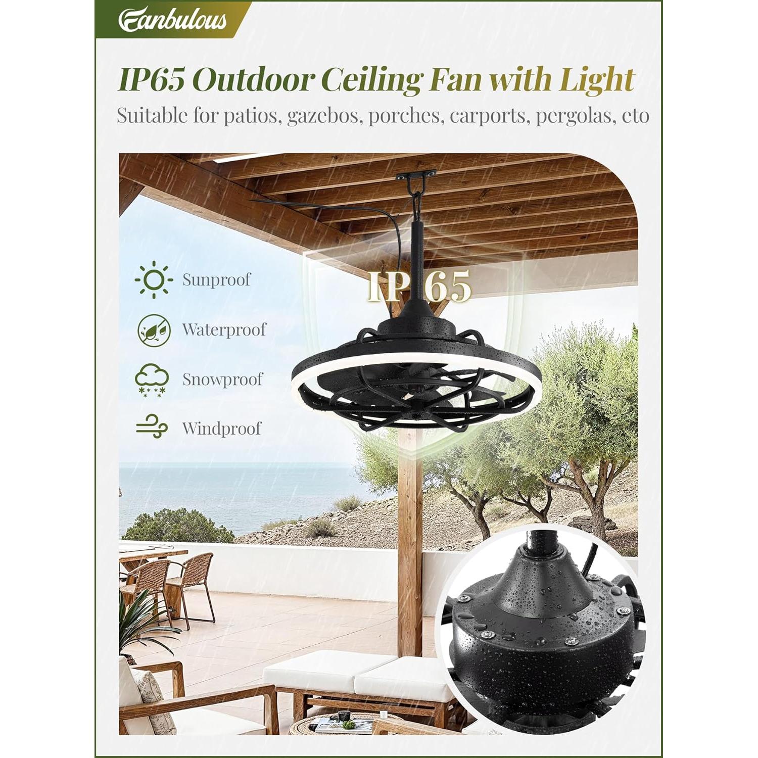 Ventilador de Techo Exterior Fanbulous 20" Negro con Luz LED