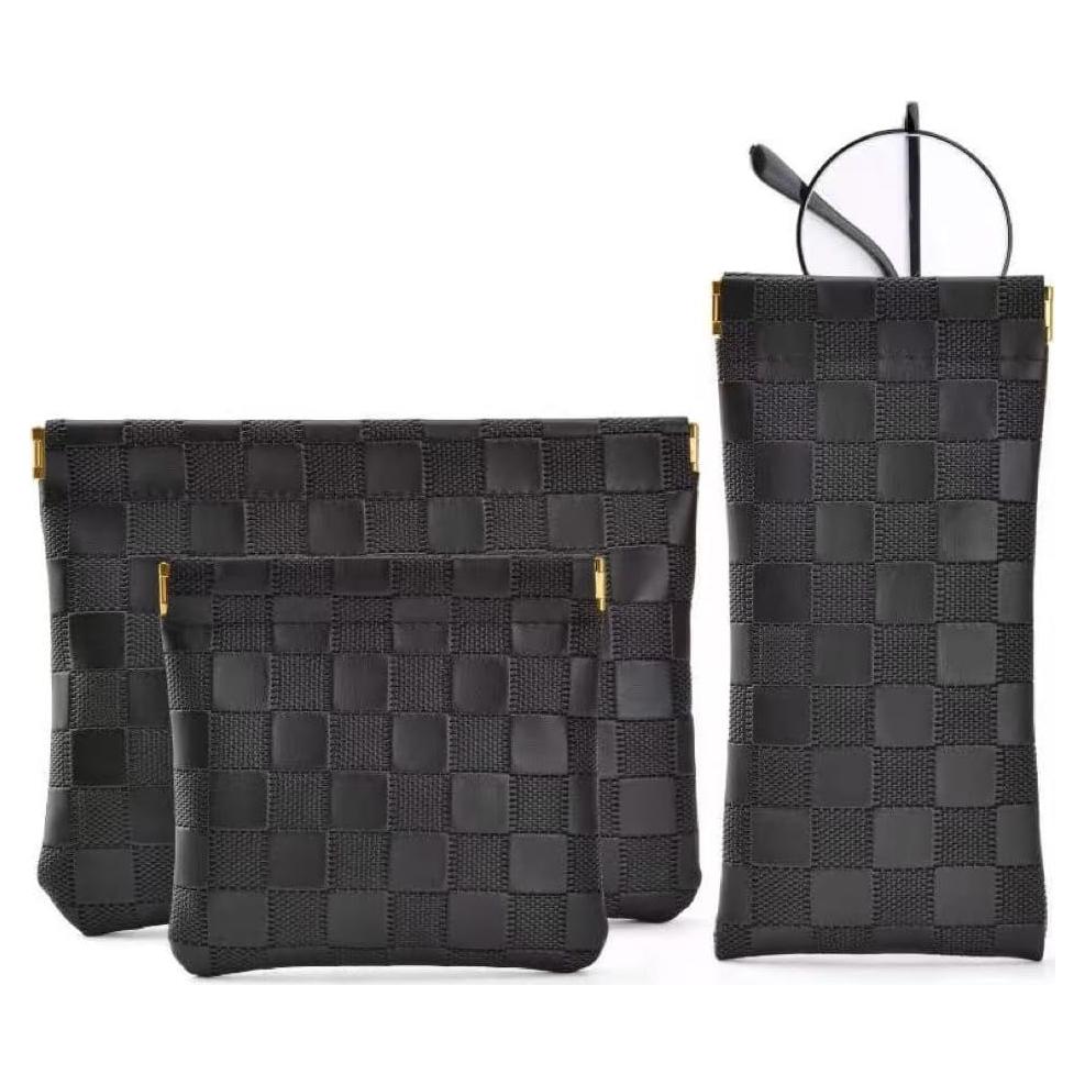 Juego de 3 Bolsas de Maquillaje Portátiles de Cuero Negro