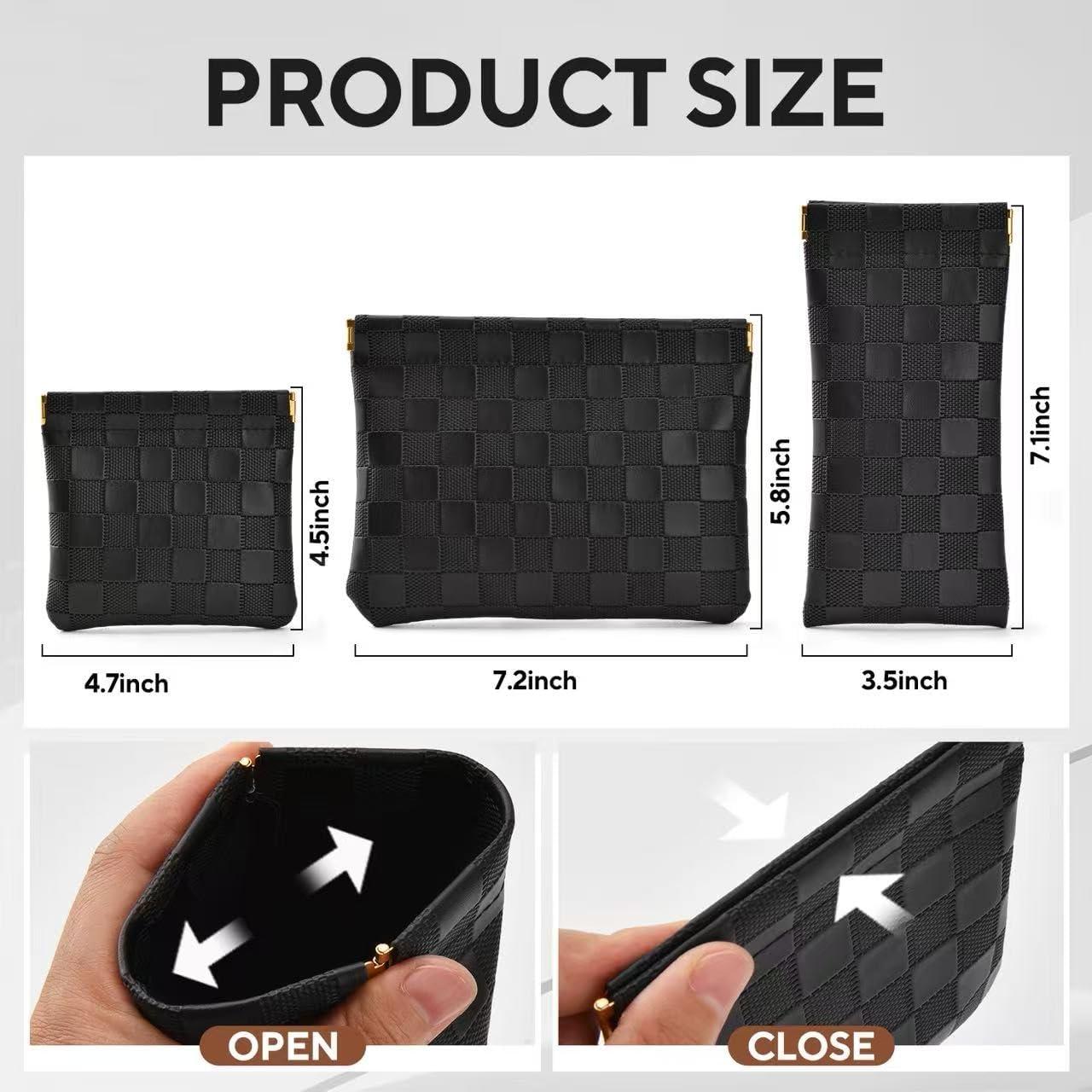 Juego de 3 Bolsas de Maquillaje Portátiles de Cuero Negro