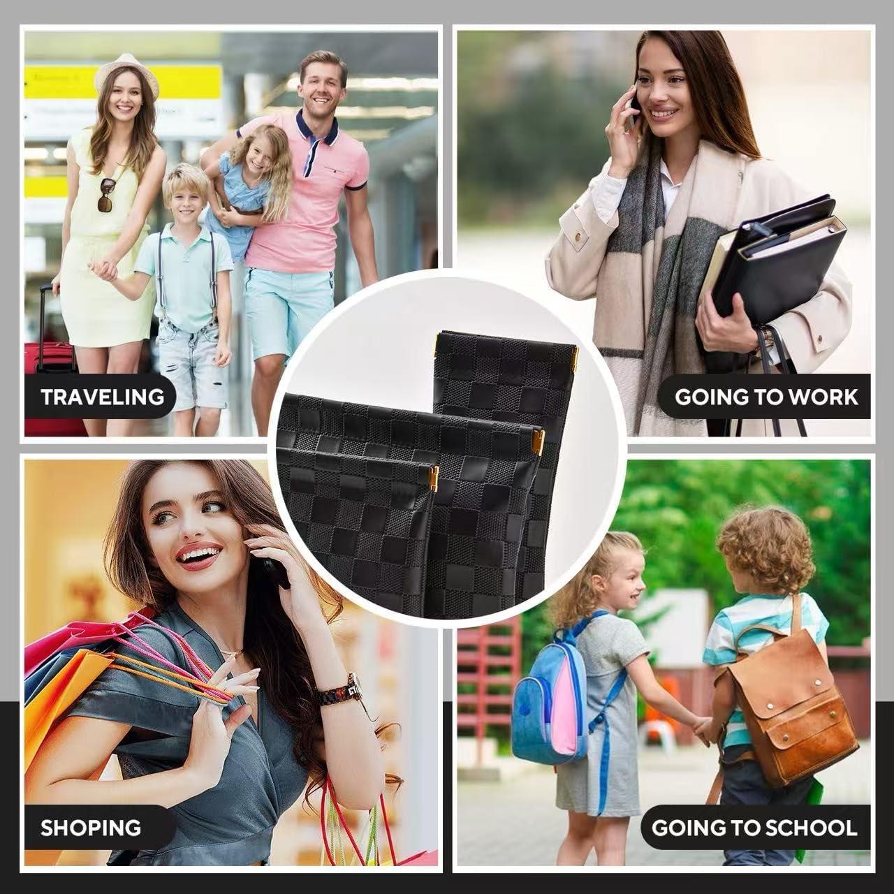 Juego de 3 Bolsas de Maquillaje Portátiles de Cuero Negro