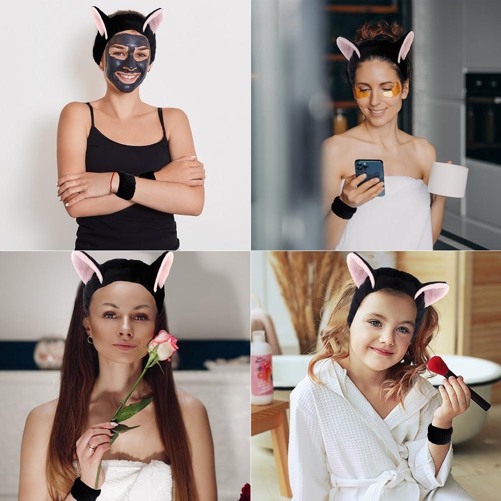 Conjunto Diadema y Muñequera Spa FASOTY Orejas de Gato Negro