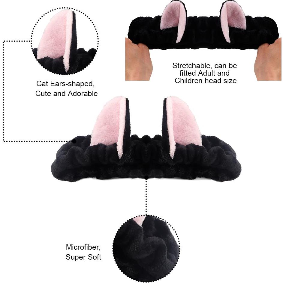 Conjunto Diadema y Muñequera Spa FASOTY Orejas de Gato Negro