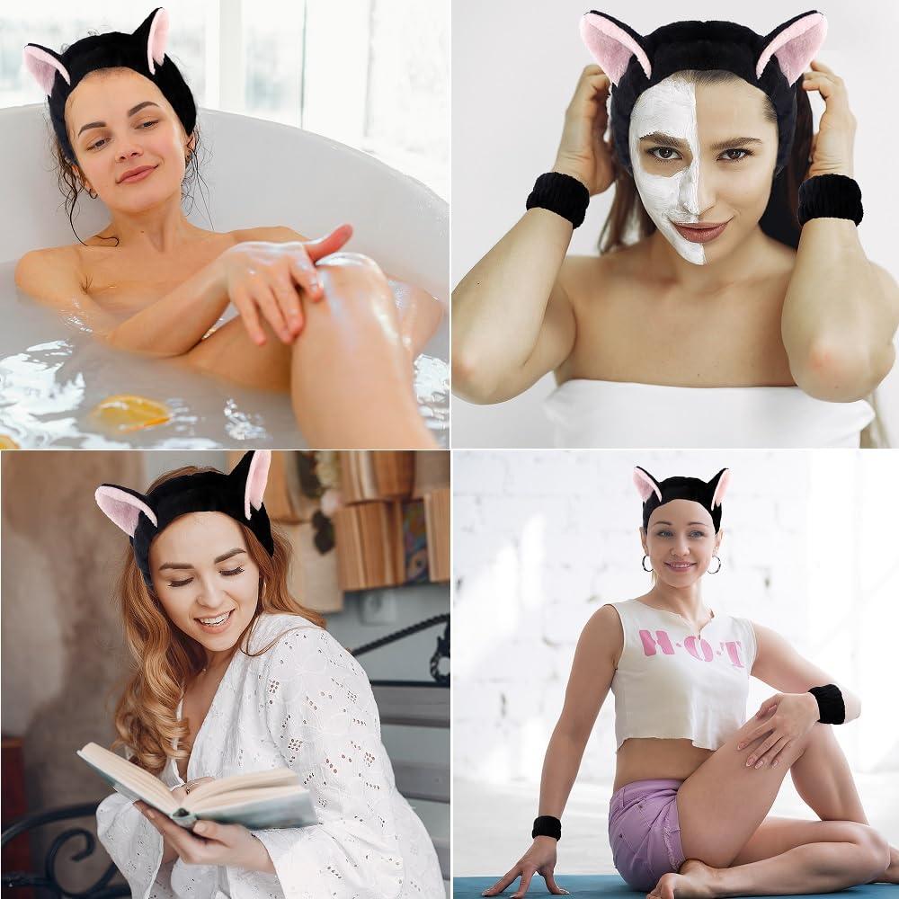 Conjunto Diadema y Muñequera Spa FASOTY Orejas de Gato Negro