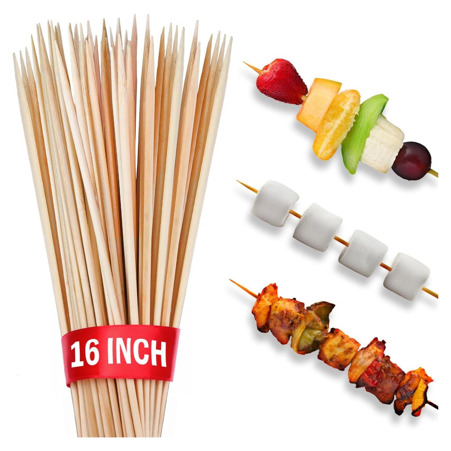 100 Palitos de Bambú 40.64 cm para Brochetas BBQ KT Deals